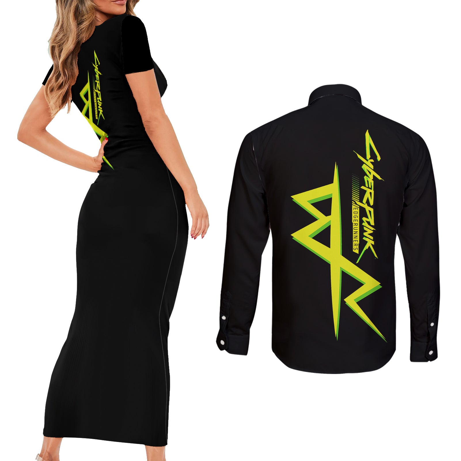 Arasaka Academy Couples Matching Short Sleeve Bodycon Dress and Long Sleeve Button Shirt Cyberpunk