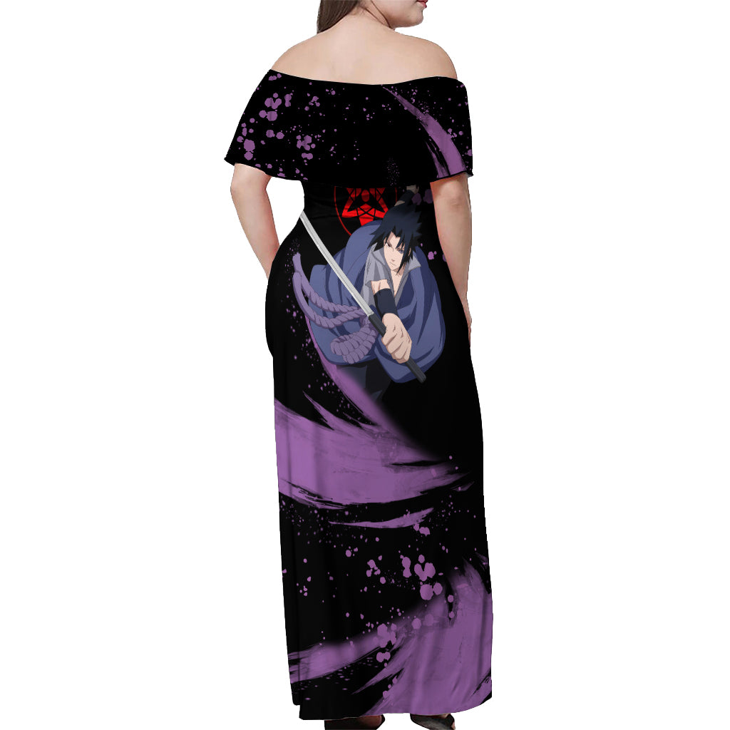 Uchiha Sasuke Sharingan Eyes Off Shoulder Maxi Dress Naruto