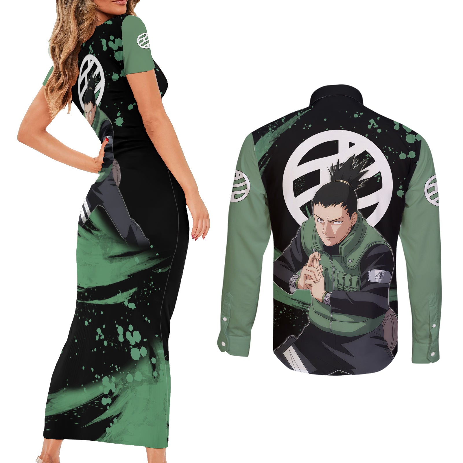 Nara Shikamaru Couples Matching Short Sleeve Bodycon Dress and Long Sleeve Button Shirt Naruto