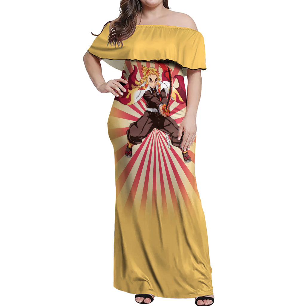 Rengoku Off Shoulder Maxi Dress Demon Slayer