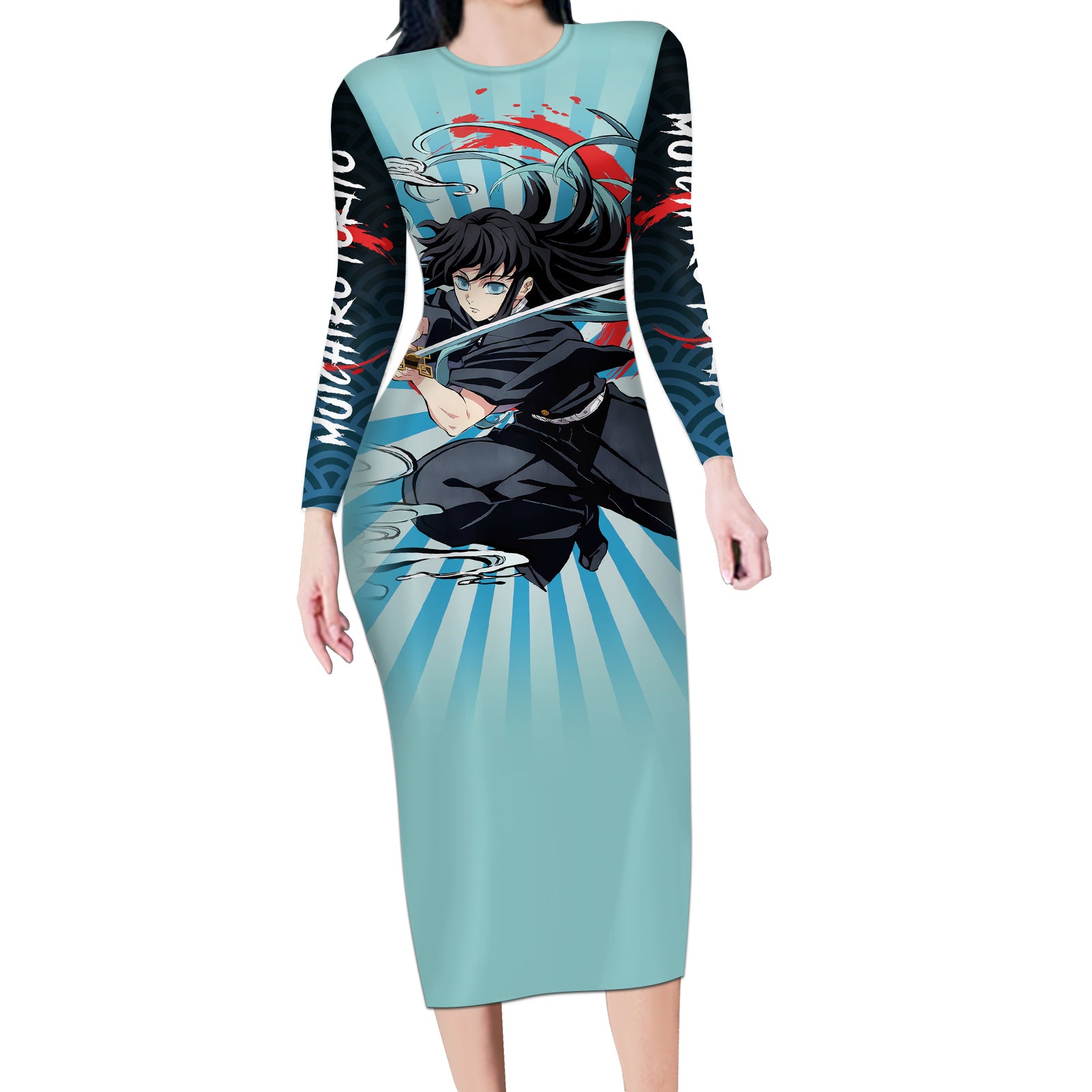 Muichiro Tokito Long Sleeve Bodycon Dress Demon Slayer
