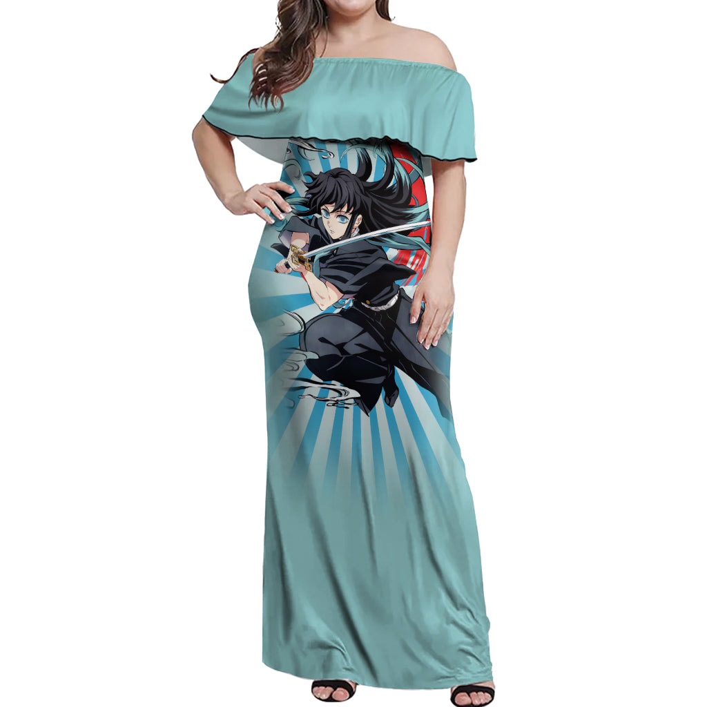 Muichiro Tokito Off Shoulder Maxi Dress Demon Slayer