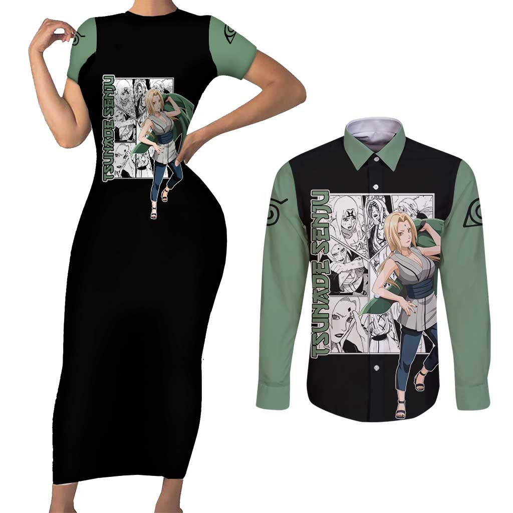 Tsunade Senju - Naruto Couples Matching Short Sleeve Bodycon Dress and Long Sleeve Button Shirt Anime Mix Manga Style