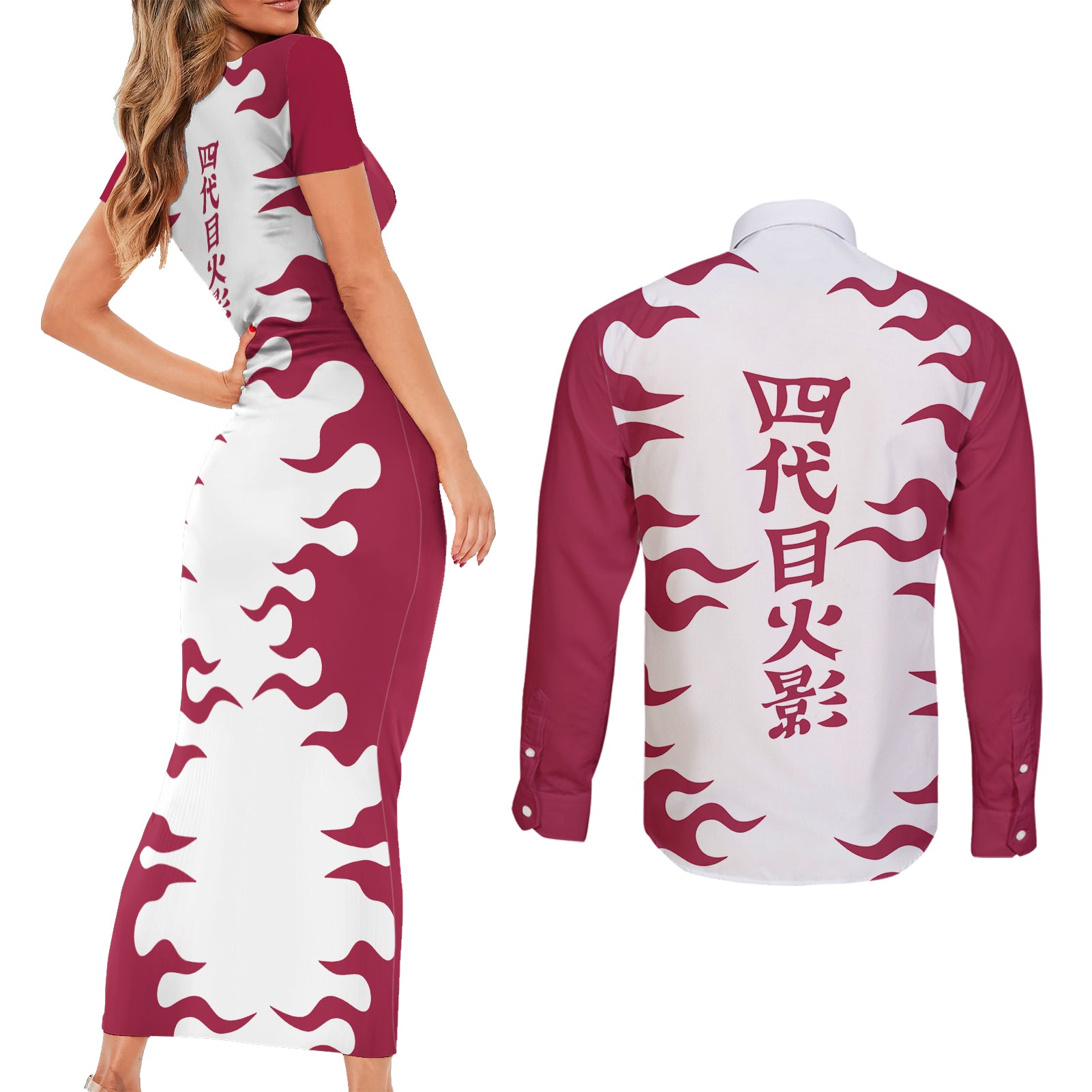 Minato Namikaze - Naruto Couples Matching Short Sleeve Bodycon Dress and Long Sleeve Button Shirt Anime Mix Manga Style