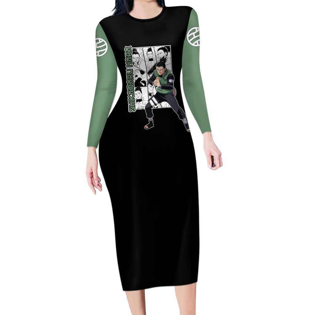 Shikamaru Nara - Naruto Long Sleeve Bodycon Dress Anime Mix Manga Style