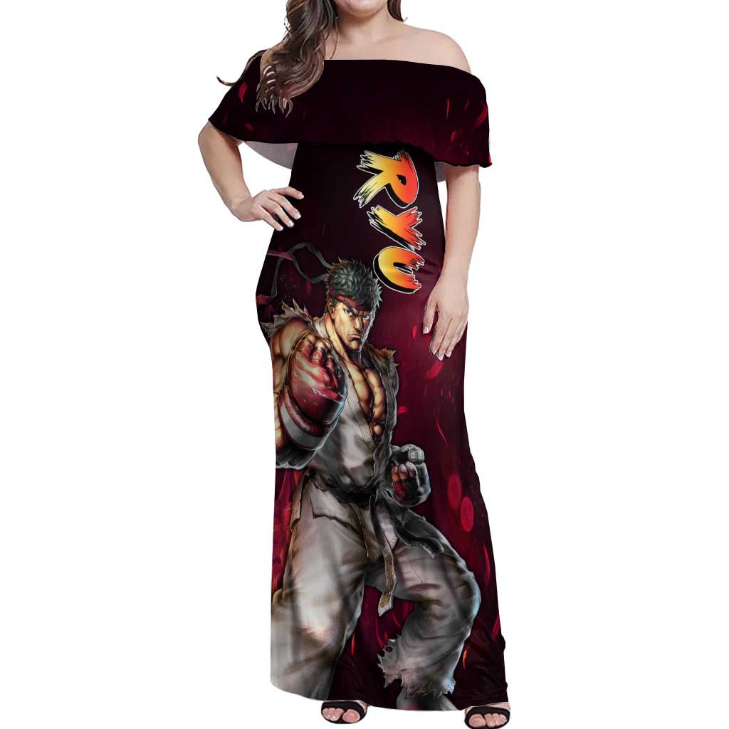 Ryu - Street Fighter Off Shoulder Maxi Dress Anime Style