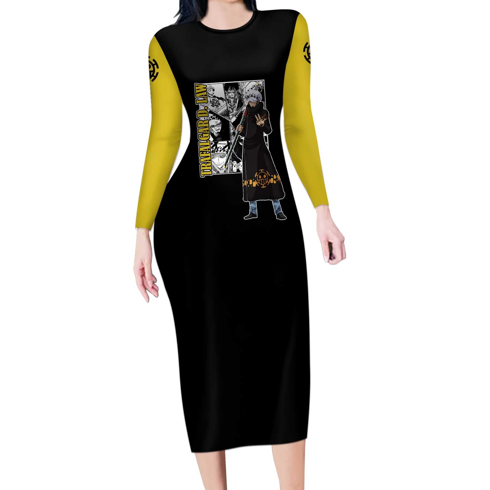 Trafalgar D. Law - One Piece Long Sleeve Bodycon Dress Anime Mix Manga Style