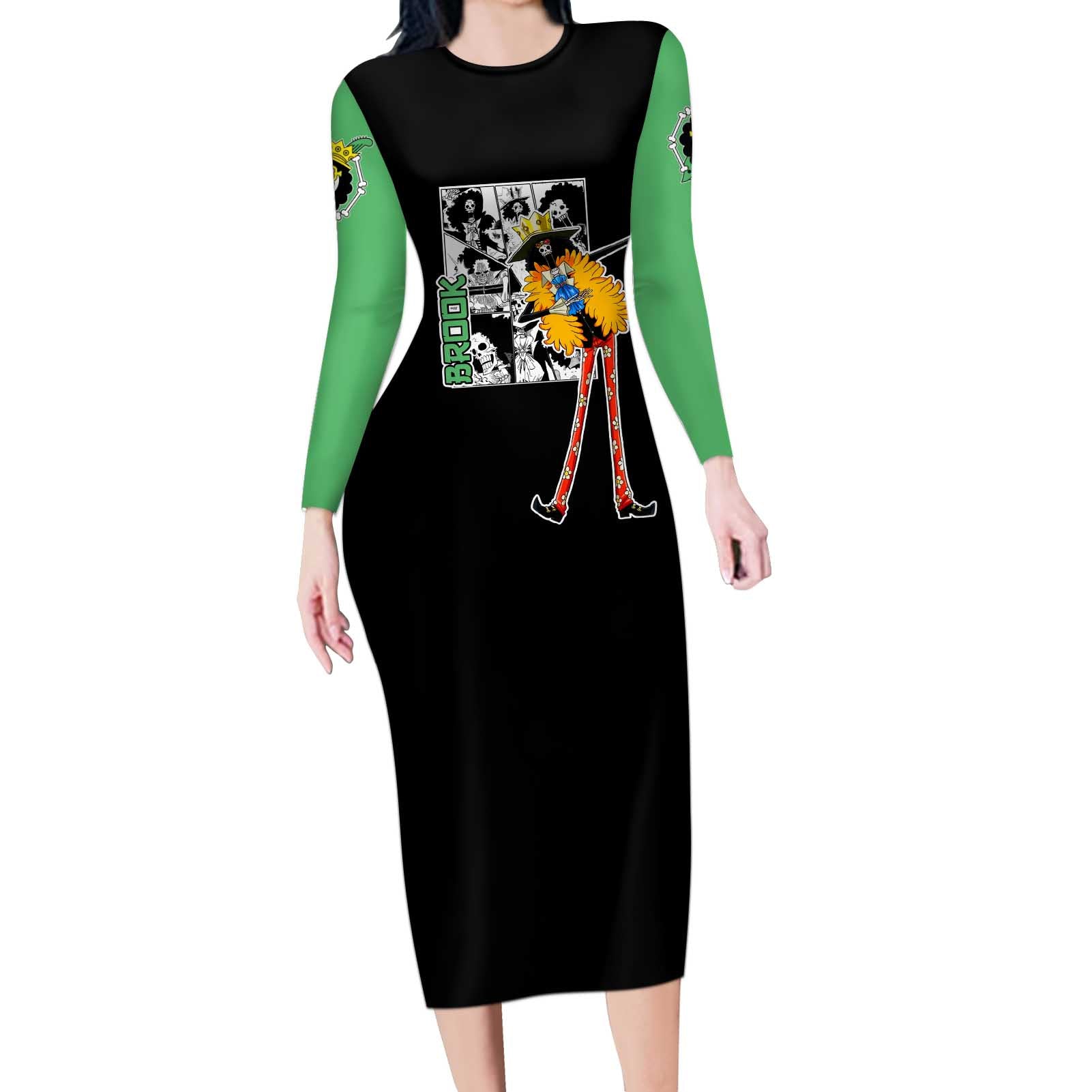 Brook - One Piece Long Sleeve Bodycon Dress Anime Mix Manga Style