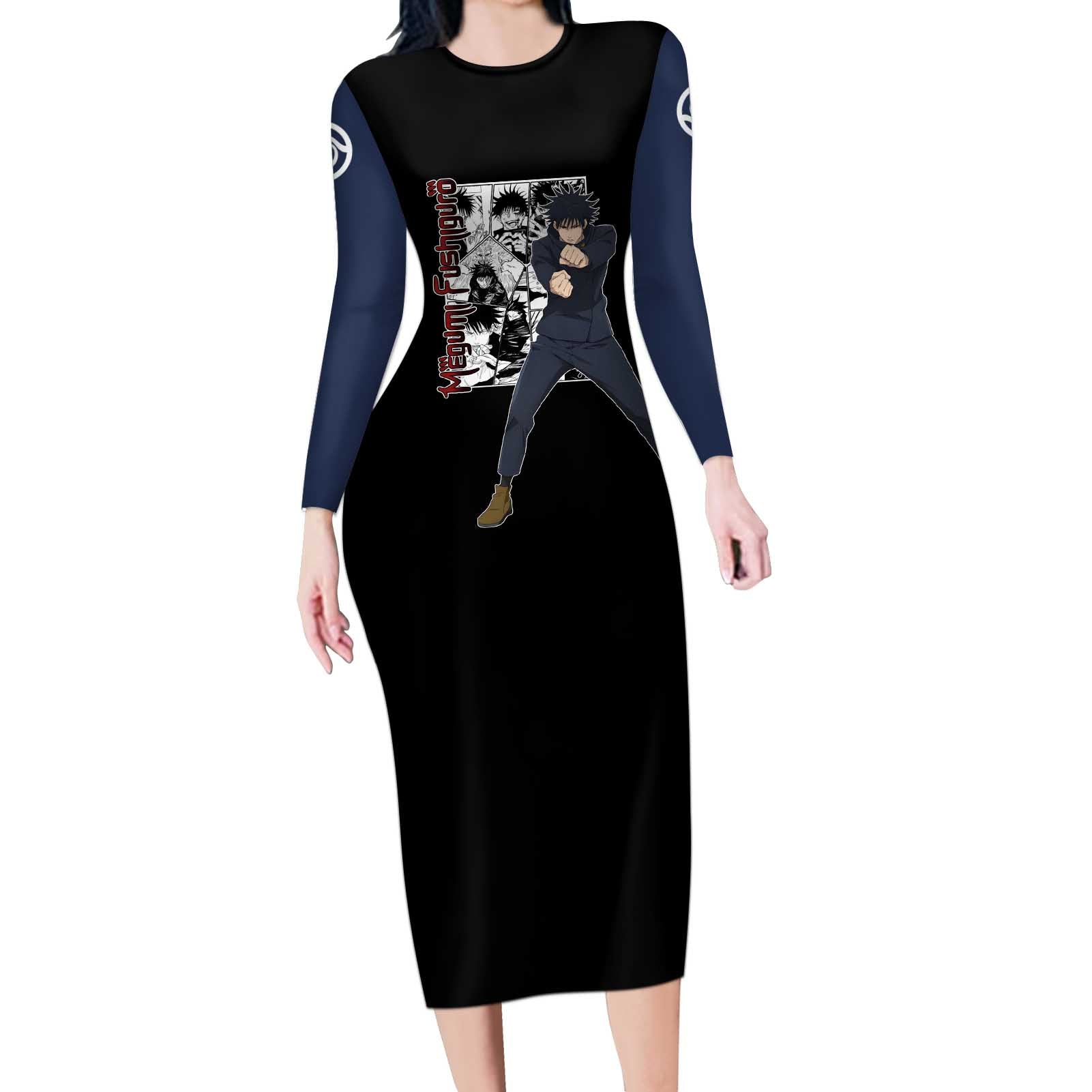 Megumi Fushiguro - Jujustu Kaisen Long Sleeve Bodycon Dress Anime Mix Manga Style