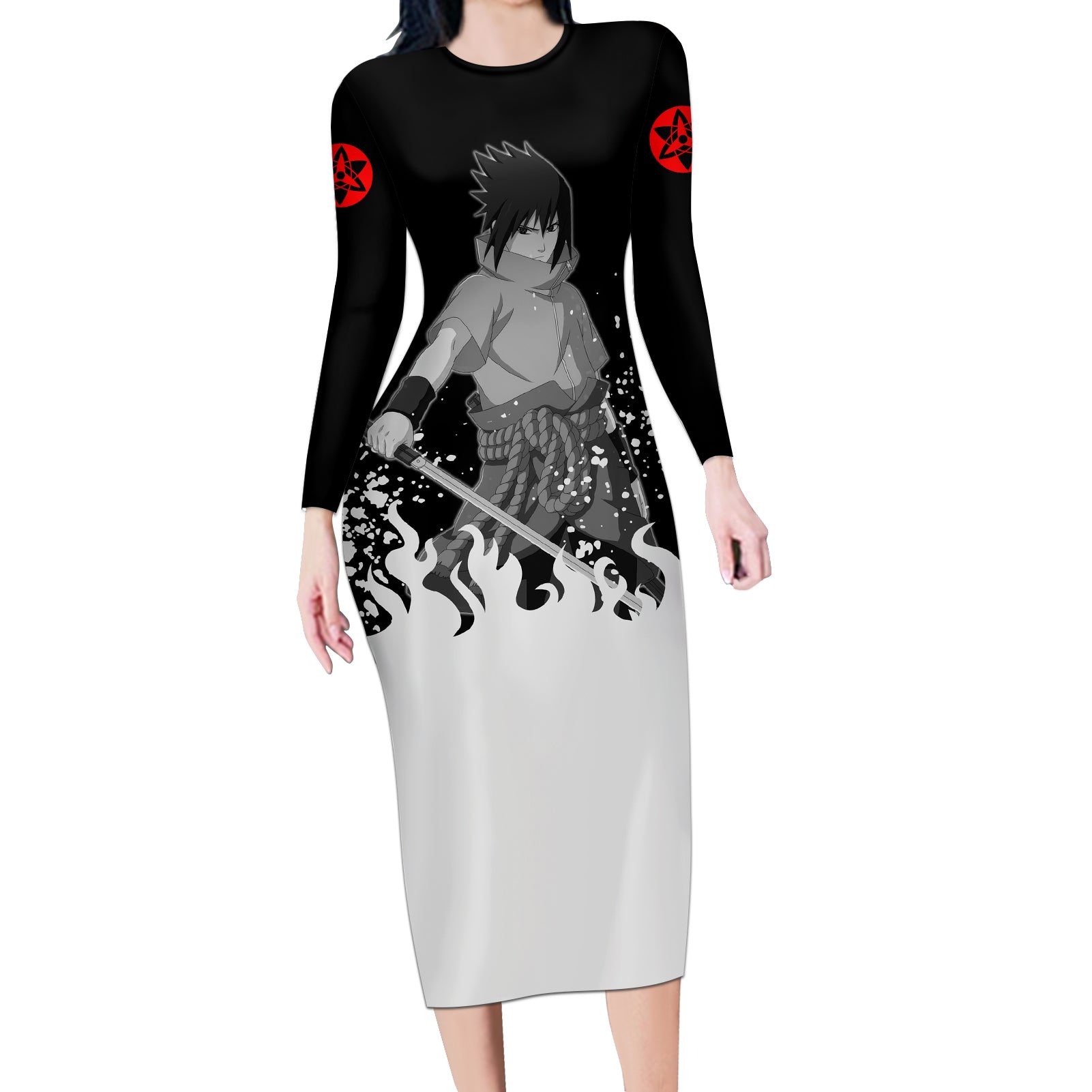 Sasuke Uchiha Long Sleeve Bodycon Dress Naruto