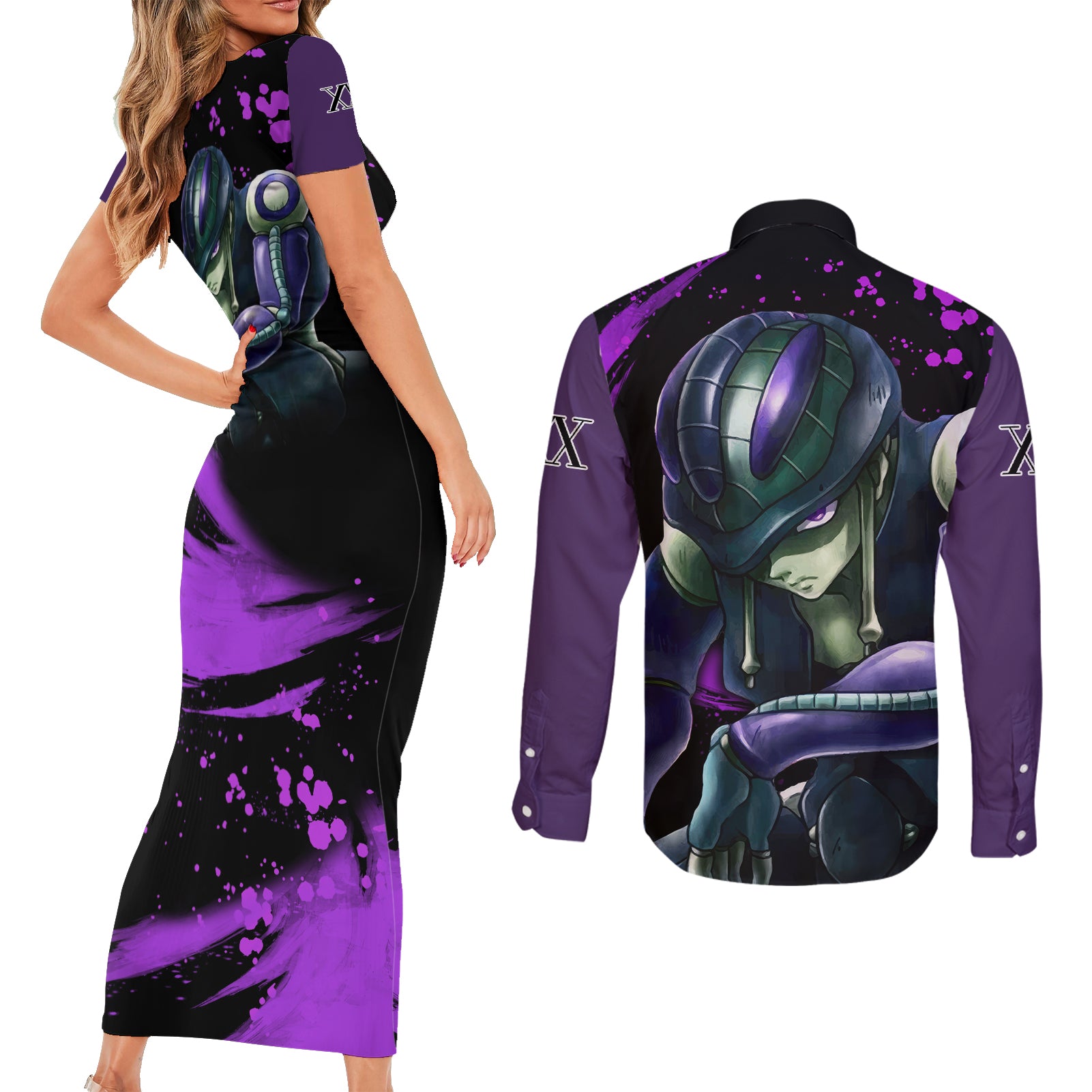 Meruem Couples Matching Short Sleeve Bodycon Dress and Long Sleeve Button Shirt Hunter X Hunter