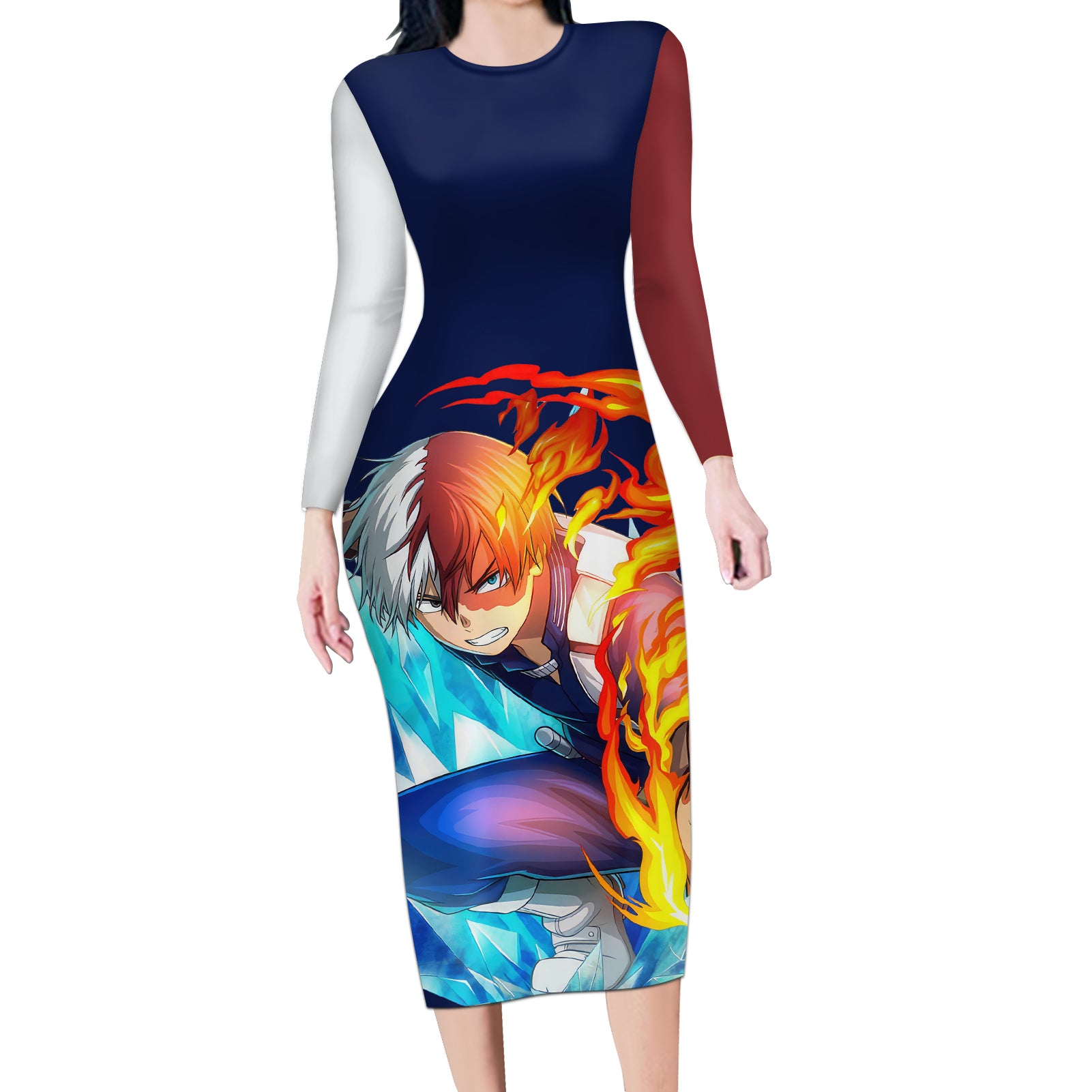 Shoto Todoroki Long Sleeve Bodycon Dress My Hero Academia