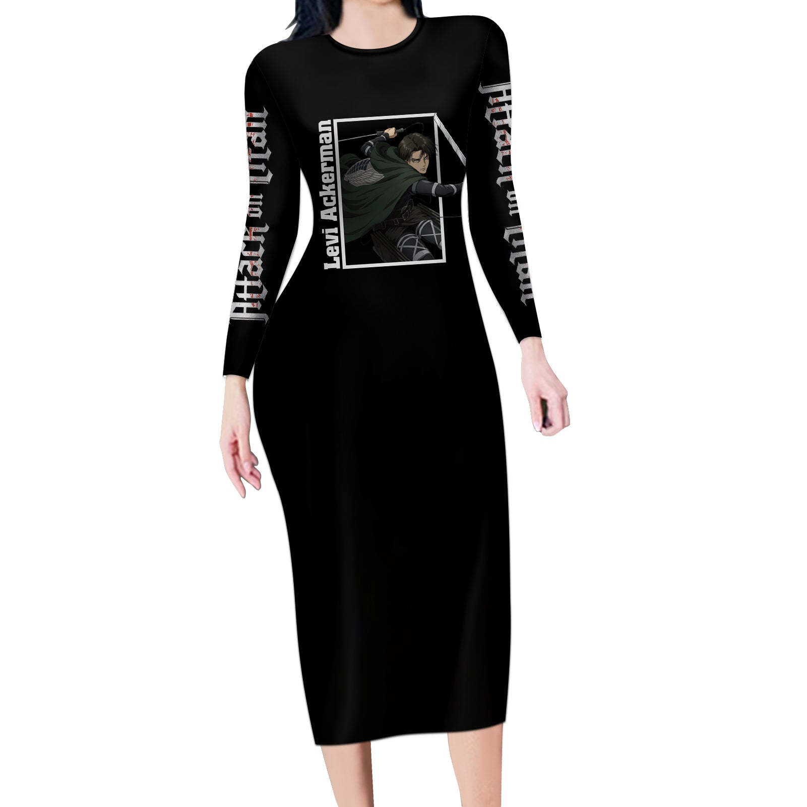 Levi Ackerman Long Sleeve Bodycon Dress Attack On Titan Anime Style