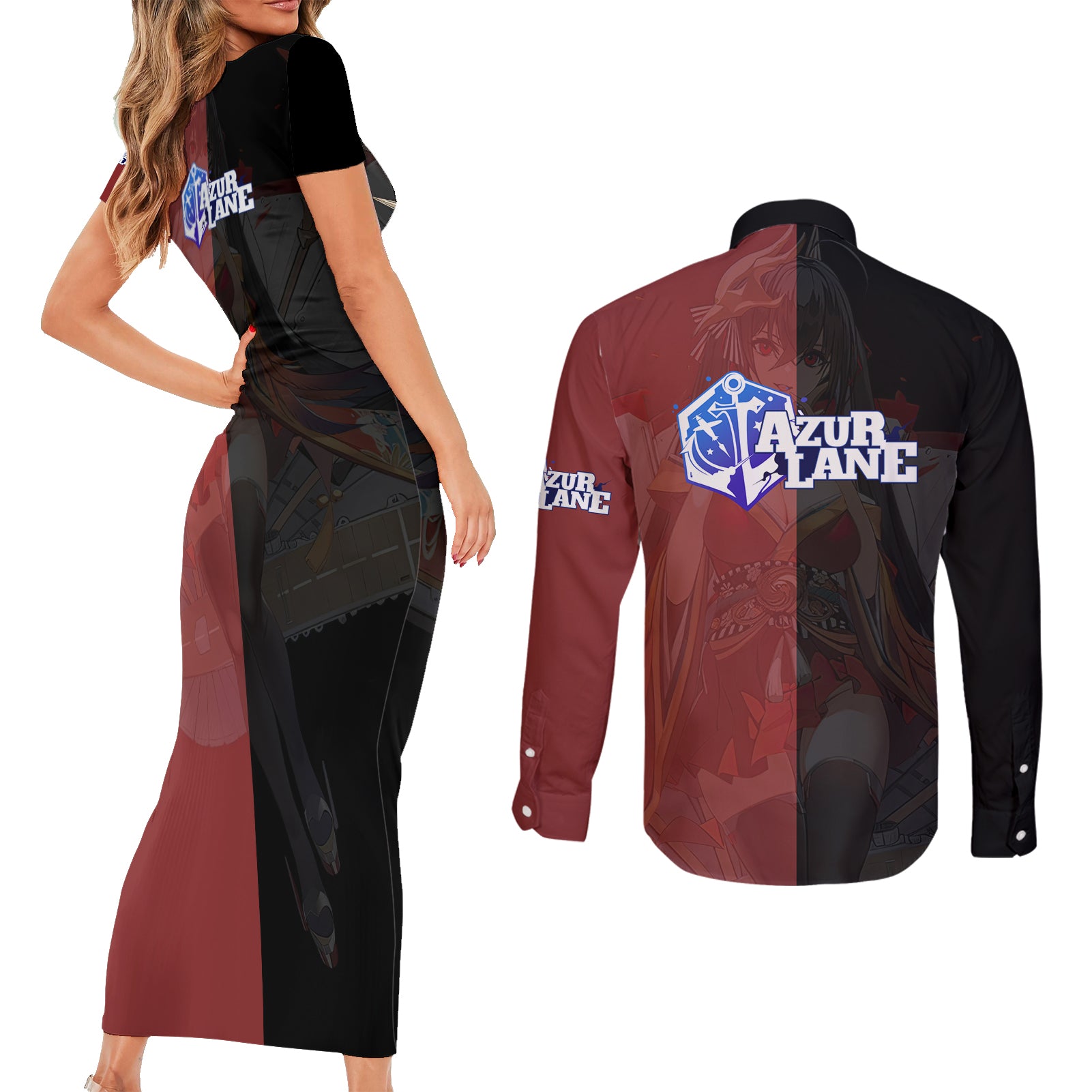 Taihou - Azur Lane Couples Matching Short Sleeve Bodycon Dress and Long Sleeve Button Shirt Anime Game Style