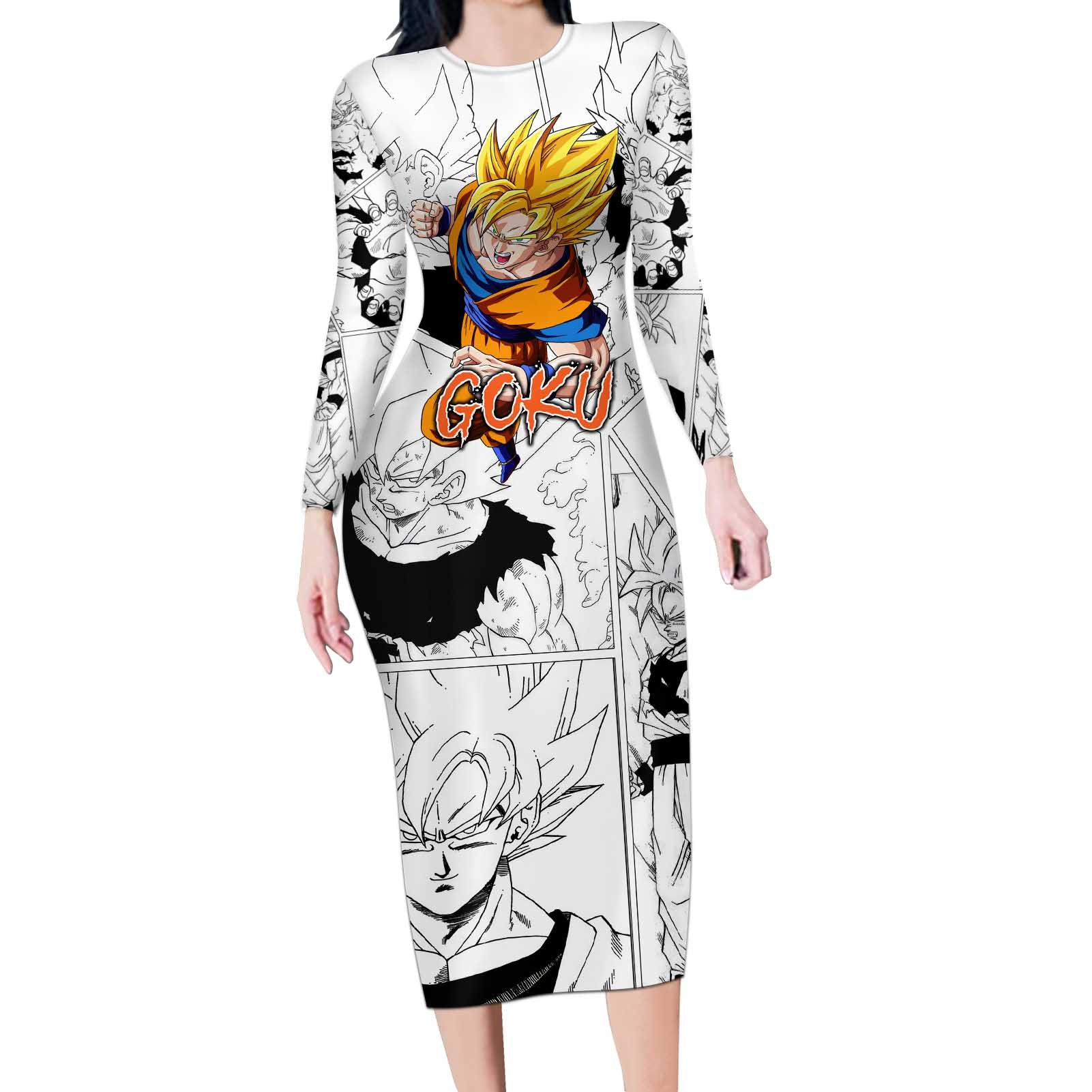Goku Super Saiyan 2 - Dragon Ball Long Sleeve Bodycon Dress Anime Mix Manga Style