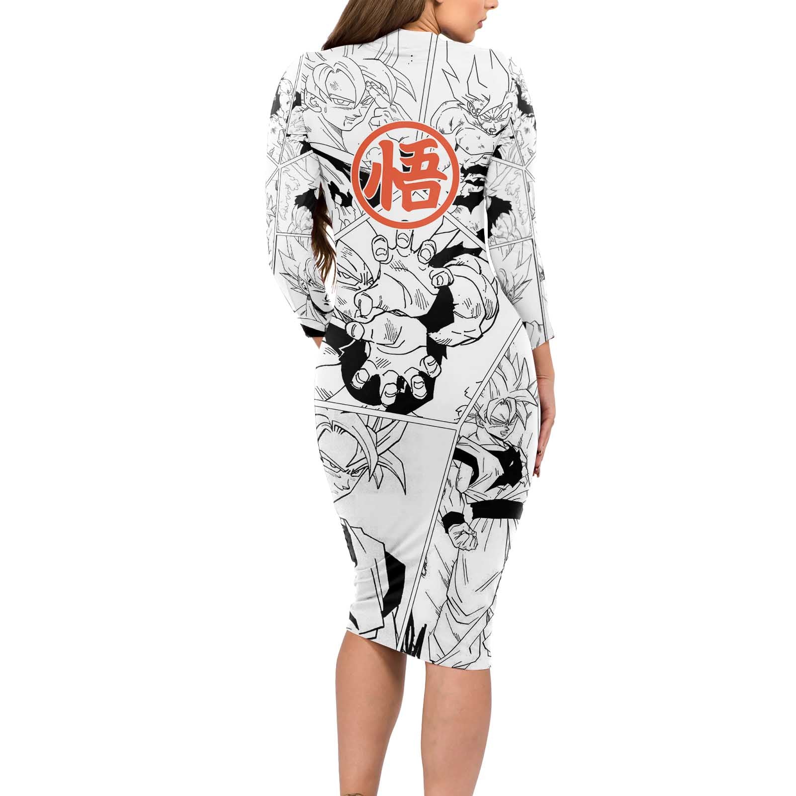 Goku Super Saiyan 2 - Dragon Ball Long Sleeve Bodycon Dress Anime Mix Manga Style