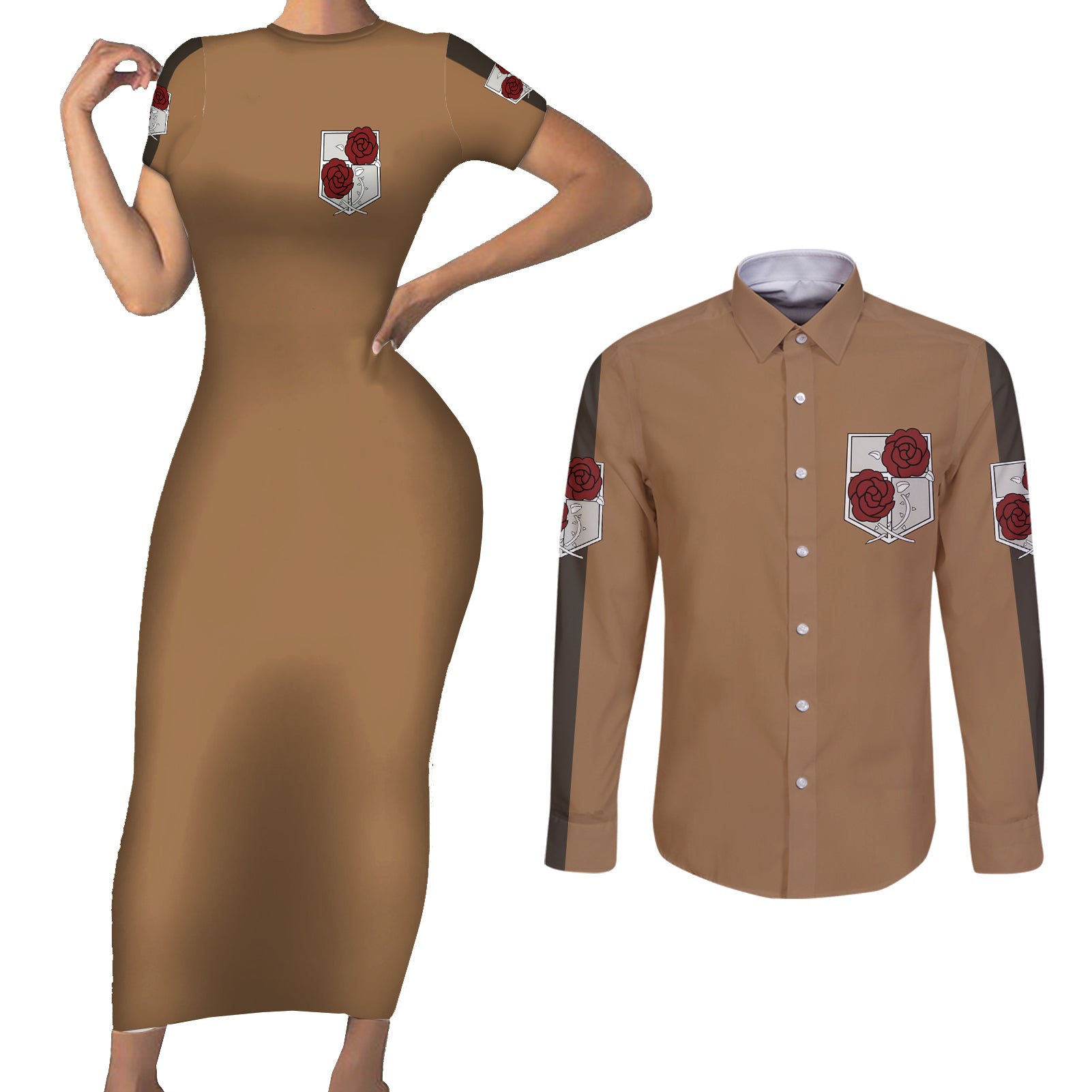 Stationary Guard Couples Matching Short Sleeve Bodycon Dress and Long Sleeve Button Shirt Attack On Tittan Anime Style