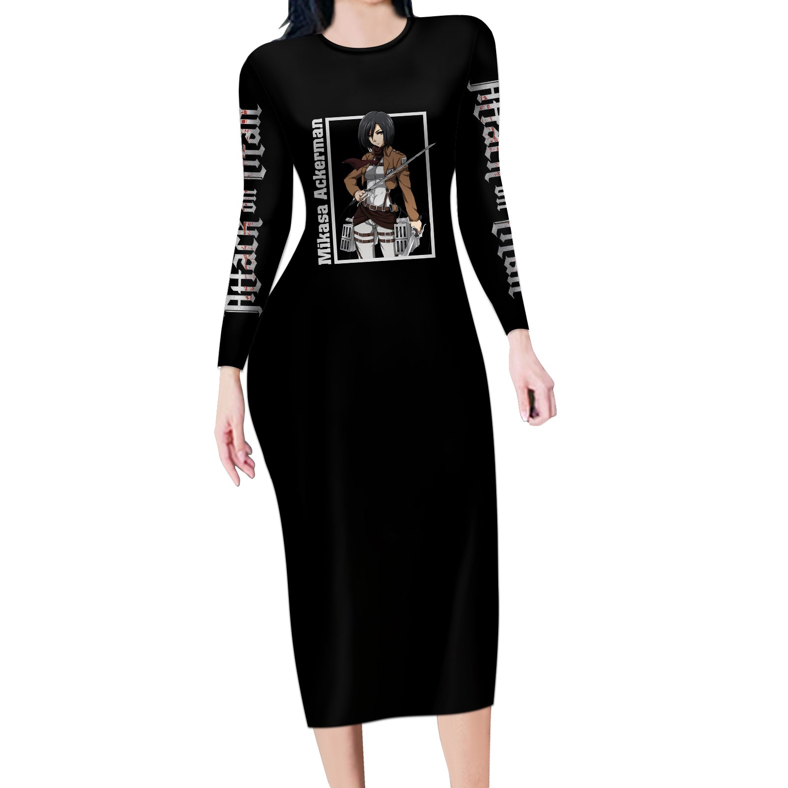 Mikasa Ackerman Long Sleeve Bodycon Dress Attack On Tittan Anime Style