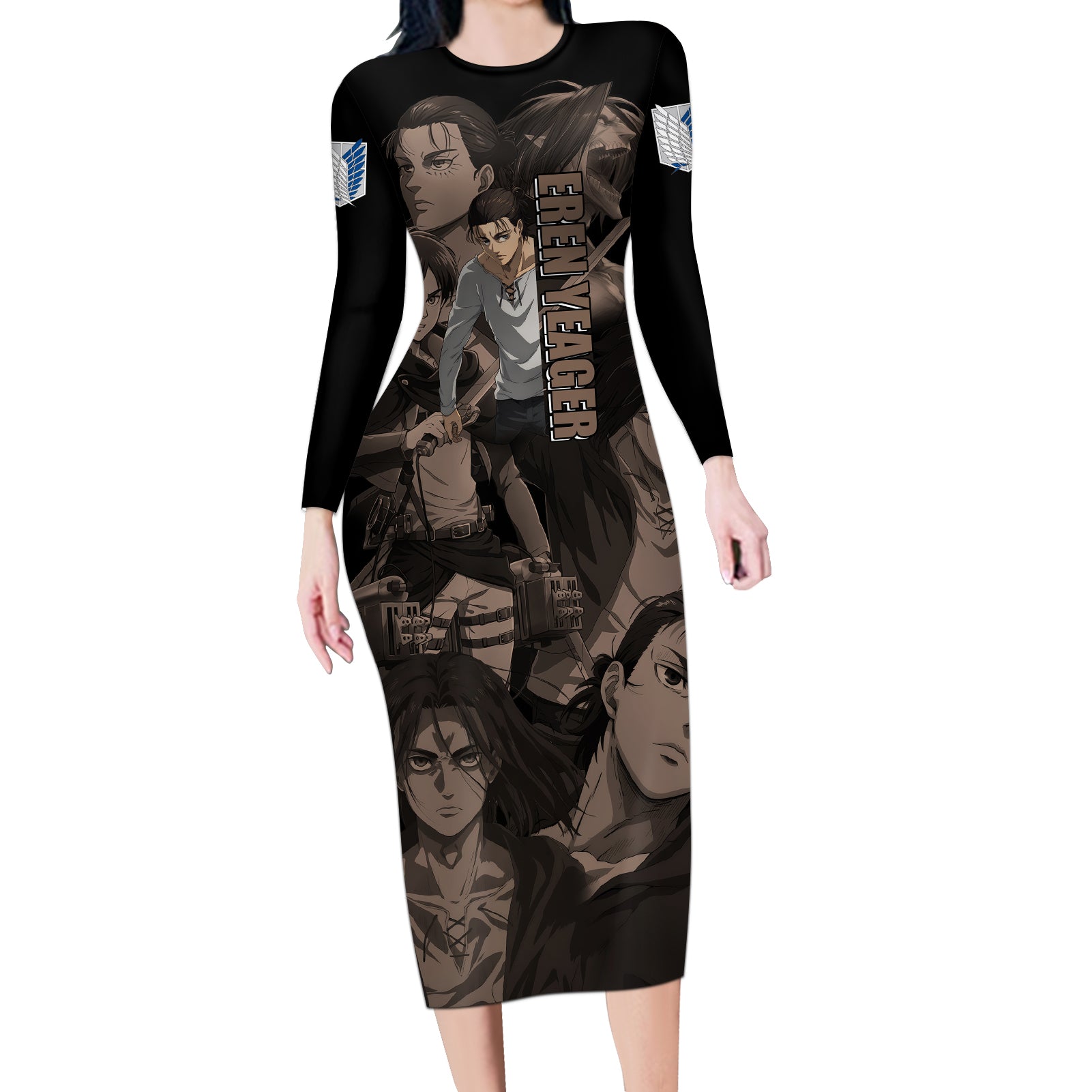 Her Eren Yeager Long Sleeve Bodycon Dress Attack On Tittan Anime Style