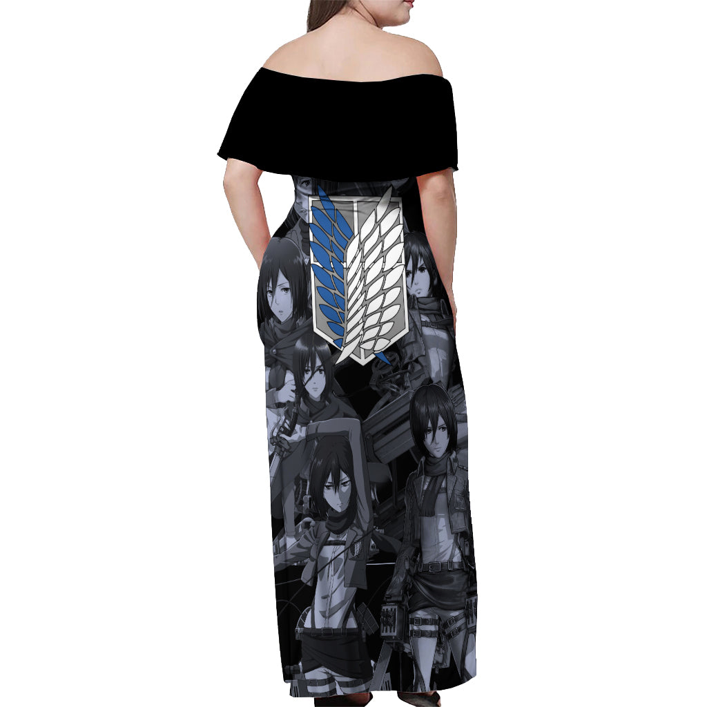 Mikasa Ackerman - Attack On Tittan Off Shoulder Maxi Dress Anime Mix Manga Style