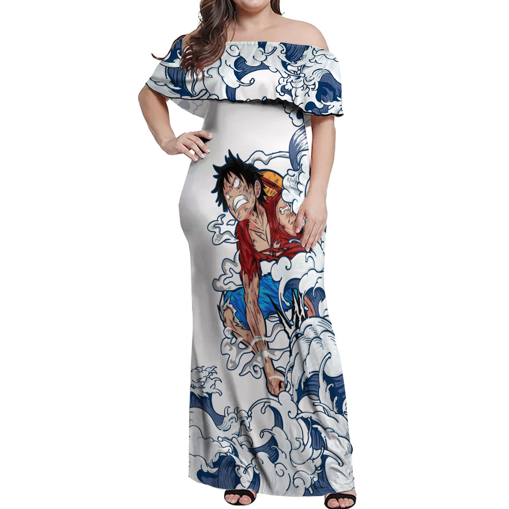 Luffy - One Piece Off Shoulder Maxi Dress Anime Mix Japan Pattern Style