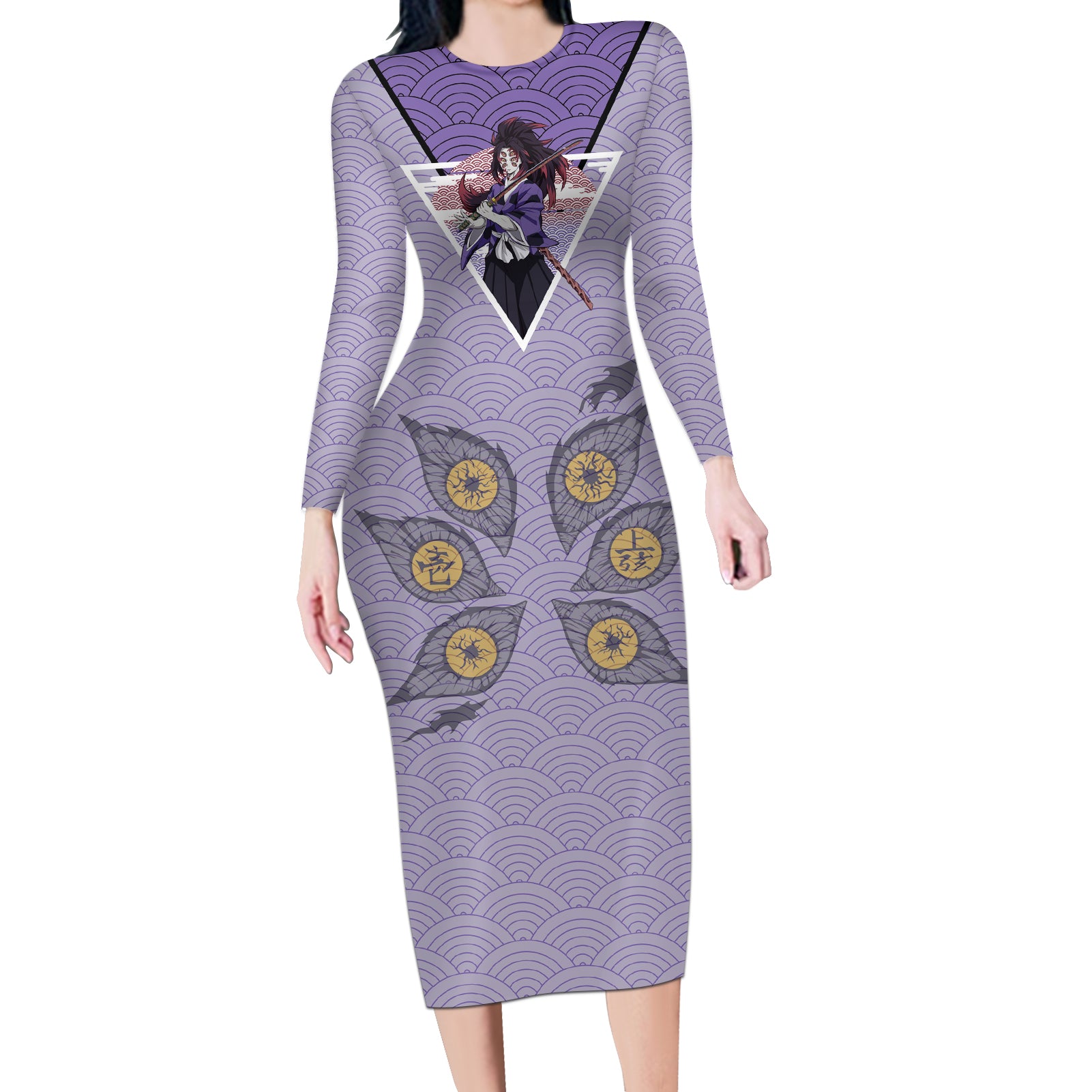 Kokushibo - Demons Slayer Long Sleeve Bodycon Dress Anime Mix Japan Pattern Style
