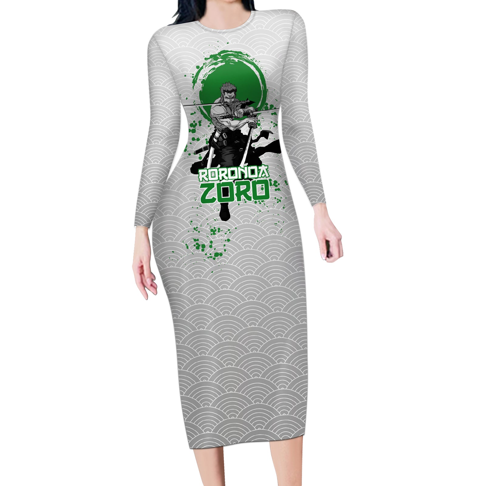 Roronoa Zoro - One Piece Long Sleeve Bodycon Dress Anime Mix Japan Pattern Style