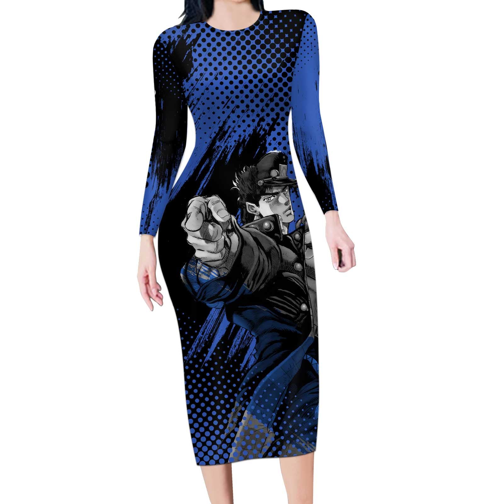 Jotaro Kujo - JoJo's Bizarre Adventure Long Sleeve Bodycon Dress Anime Style