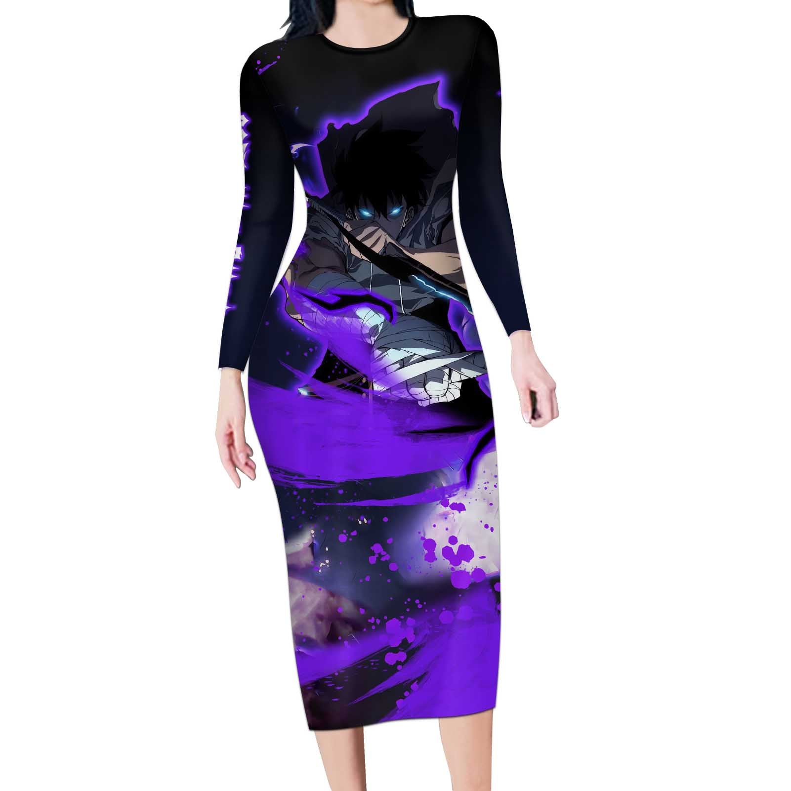 Sung Jin Woo - - Solo Leveling Long Sleeve Bodycon Dress Anime Style