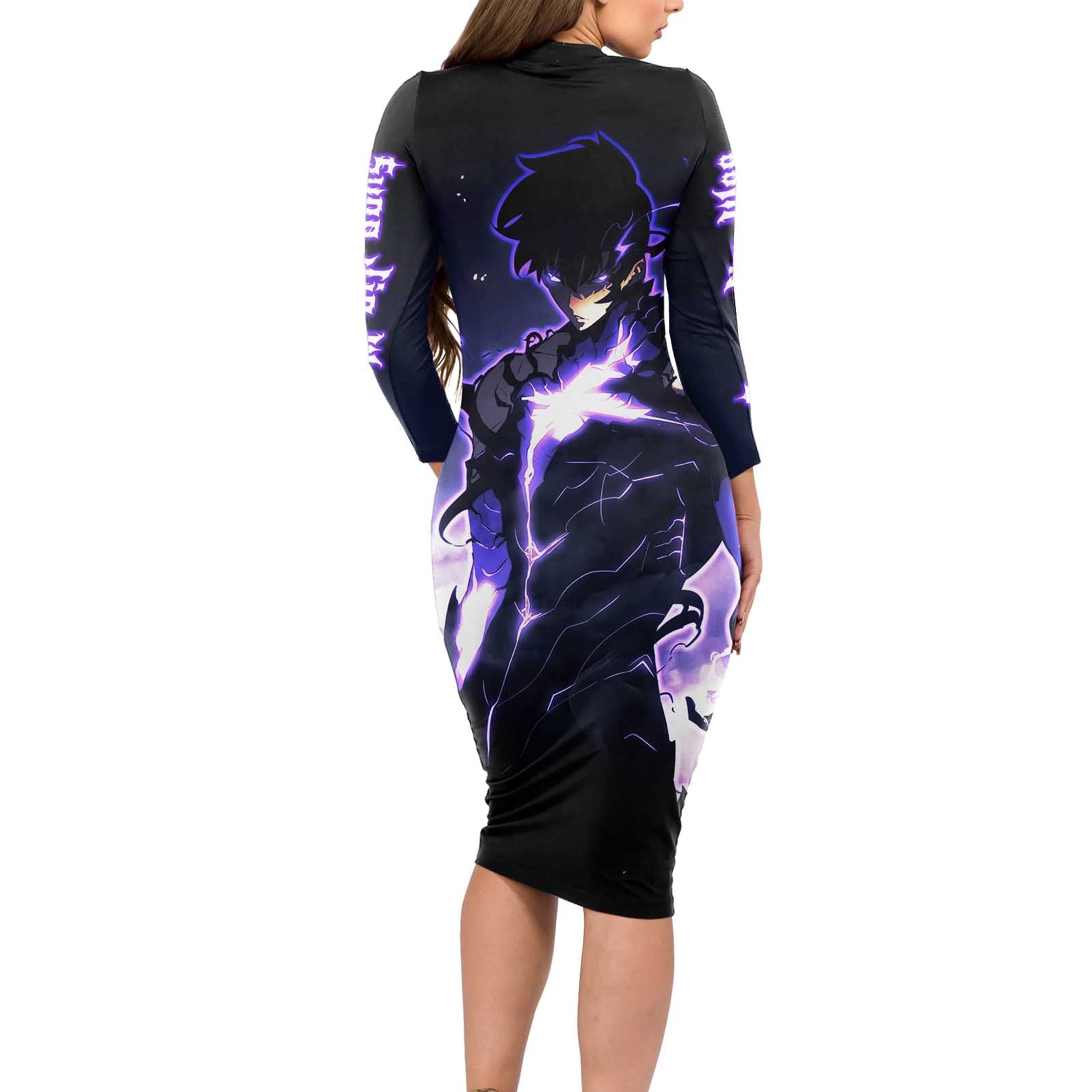 Sung Jin Woo - - Solo Leveling Long Sleeve Bodycon Dress Anime Style