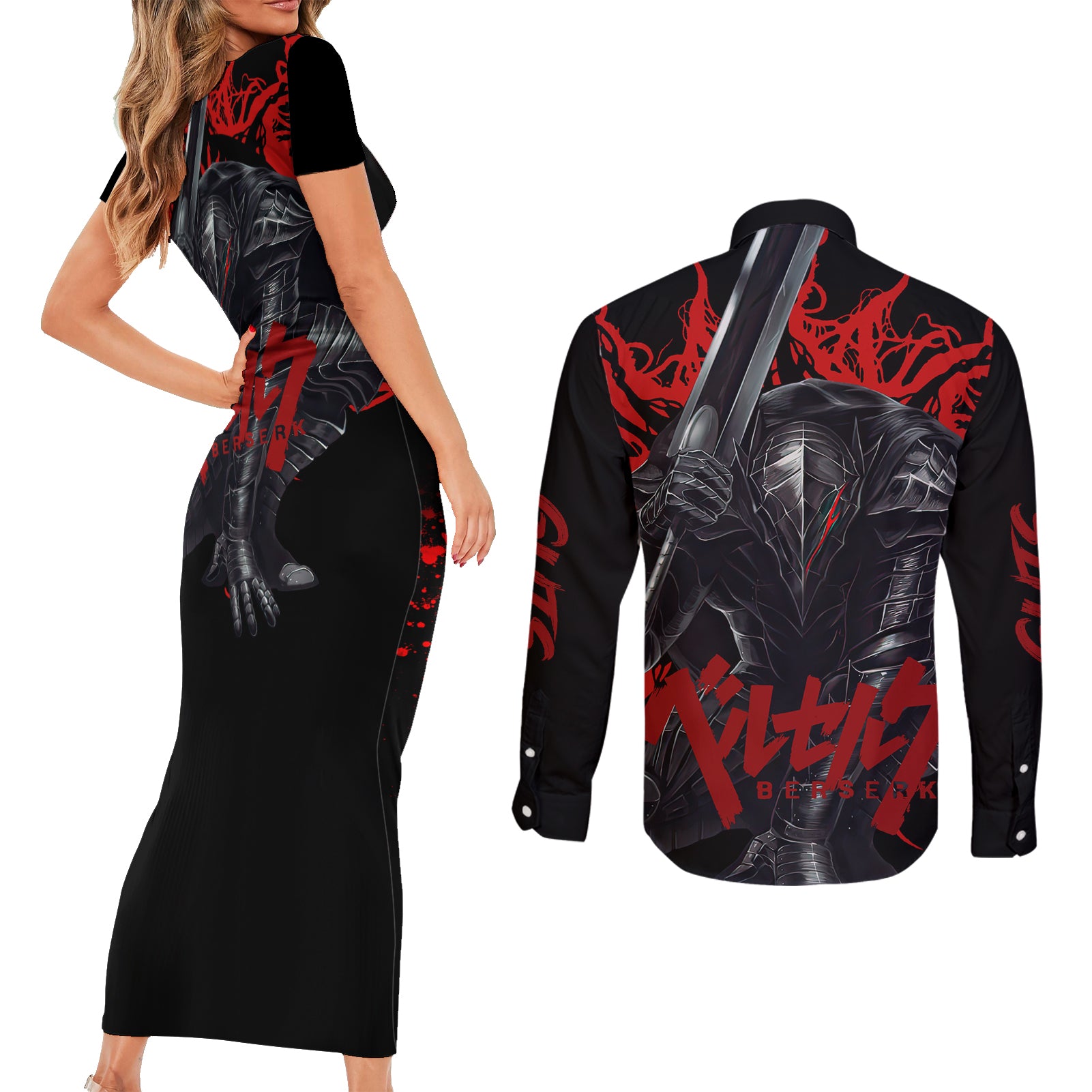 Guts Couples Matching Short Sleeve Bodycon Dress and Long Sleeve Button Shirt Berserk