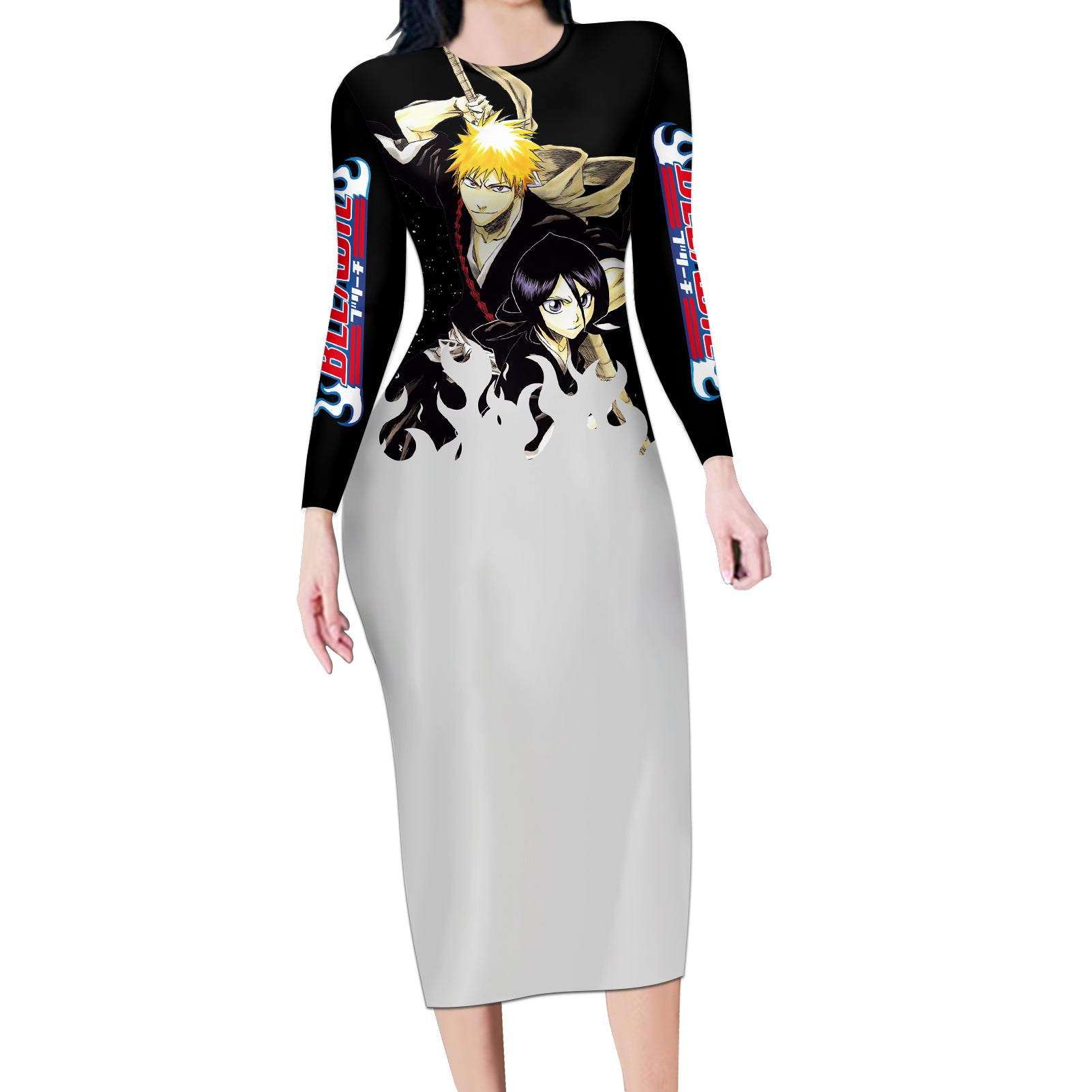Ichigo and Rukia Long Sleeve Bodycon Dress Bleach