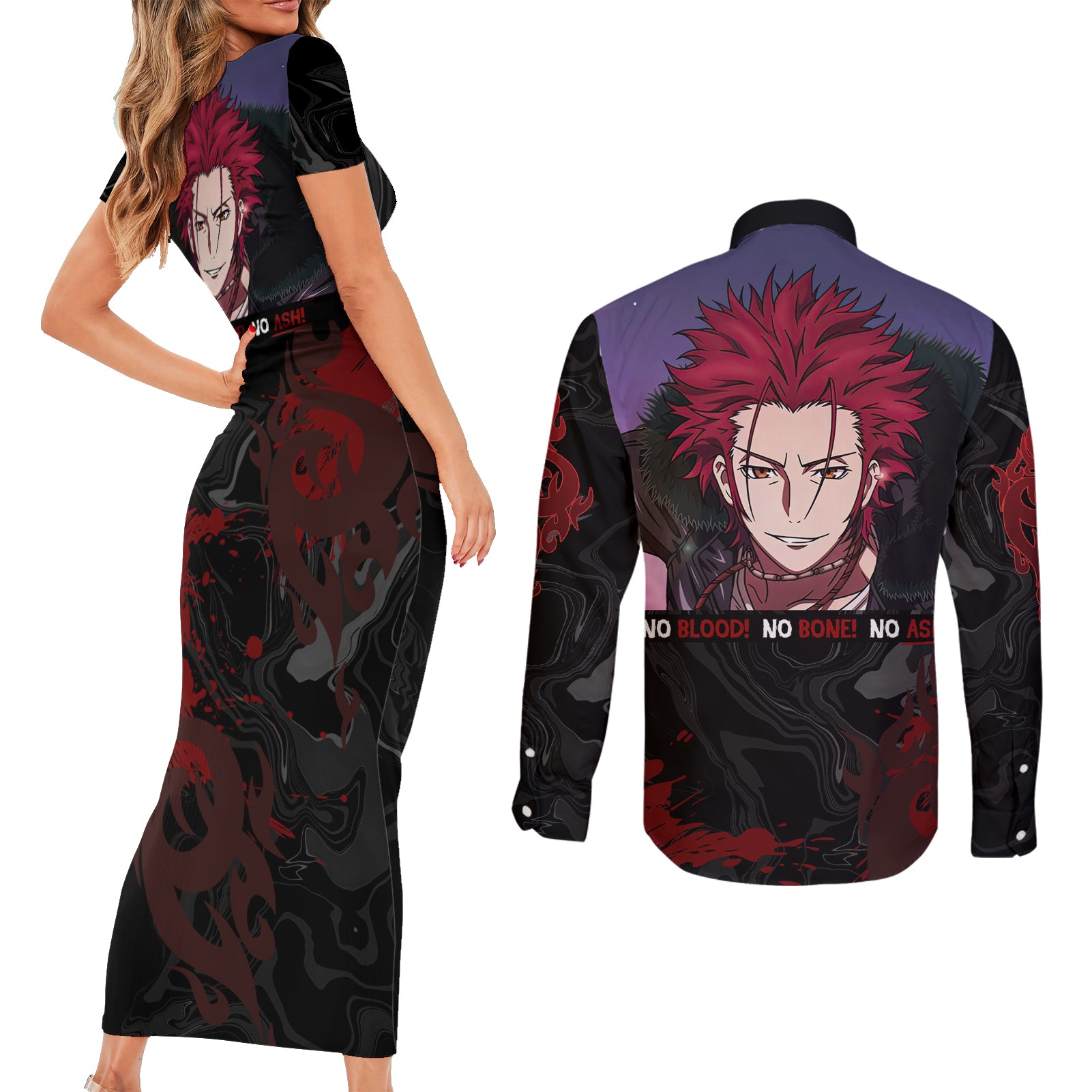 Mikoto Suoh - K Missing Kings Couples Matching Short Sleeve Bodycon Dress and Long Sleeve Button Shirt Anime Style