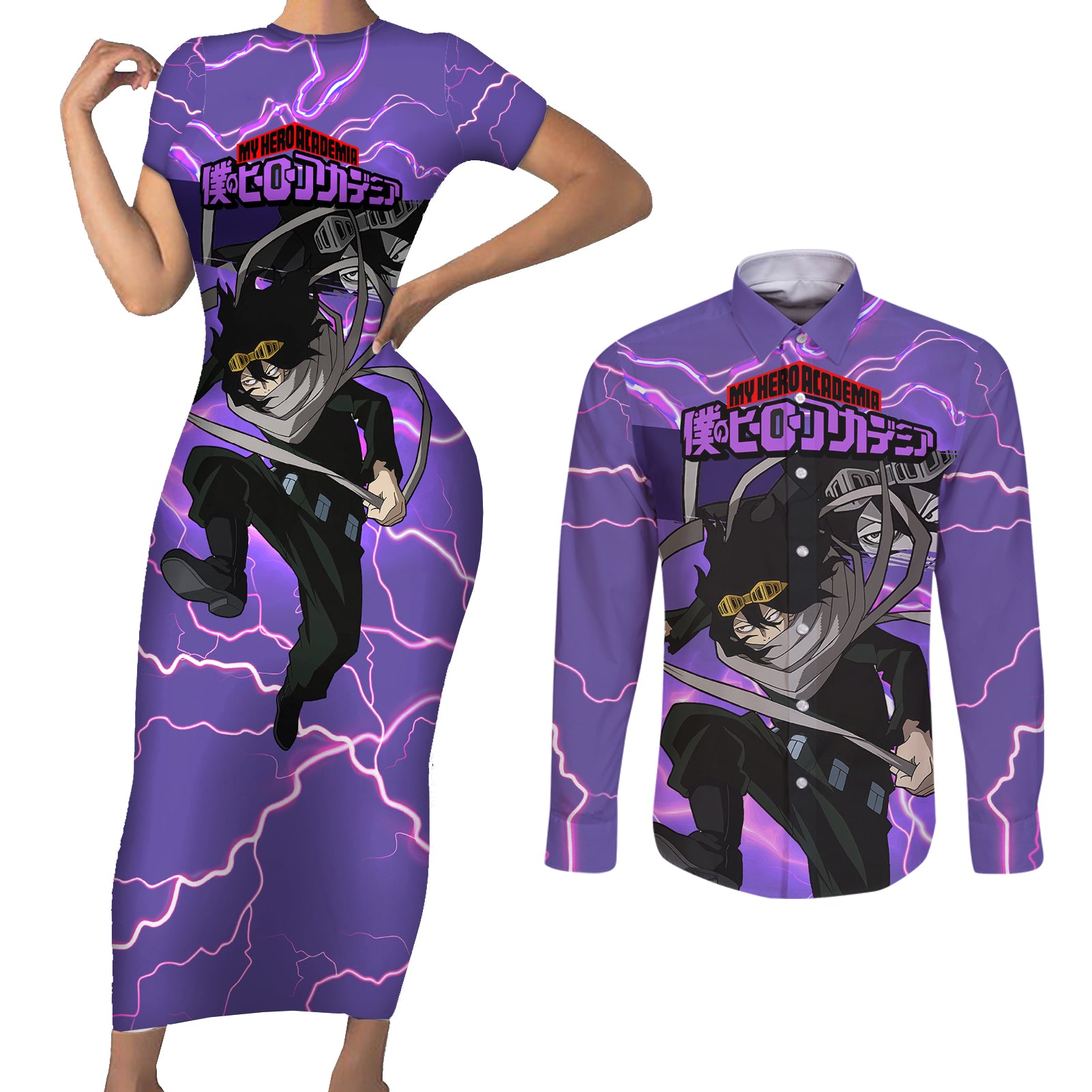 Shouta Aizawa - My Hero  Academia Couples Matching Short Sleeve Bodycon Dress and Long Sleeve Button Shirt Anime Style