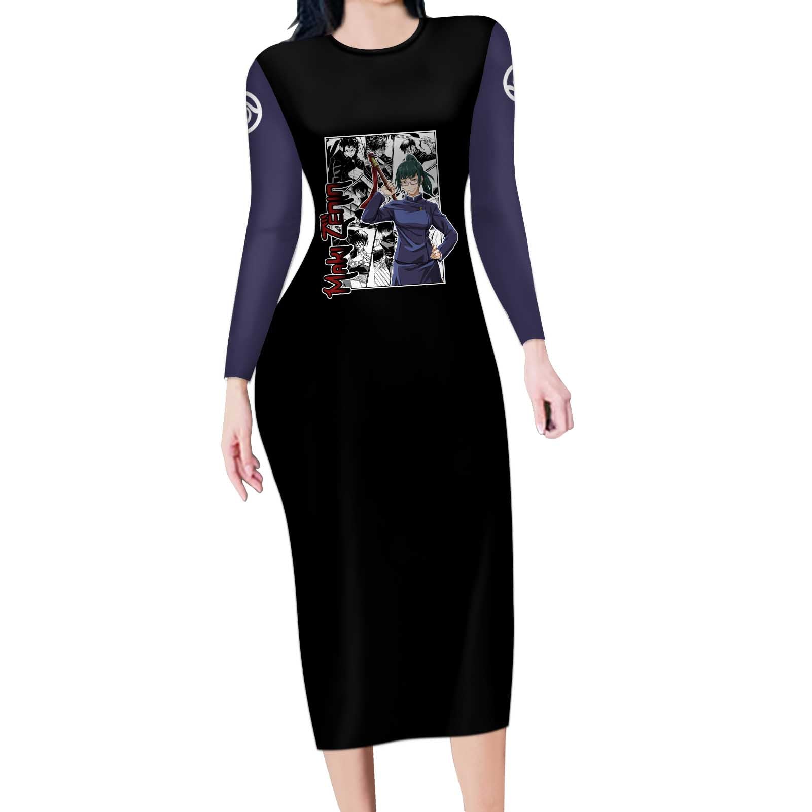 Maki Zenin - Jujusu Kaisen Long Sleeve Bodycon Dress Anime Mix Manga Style