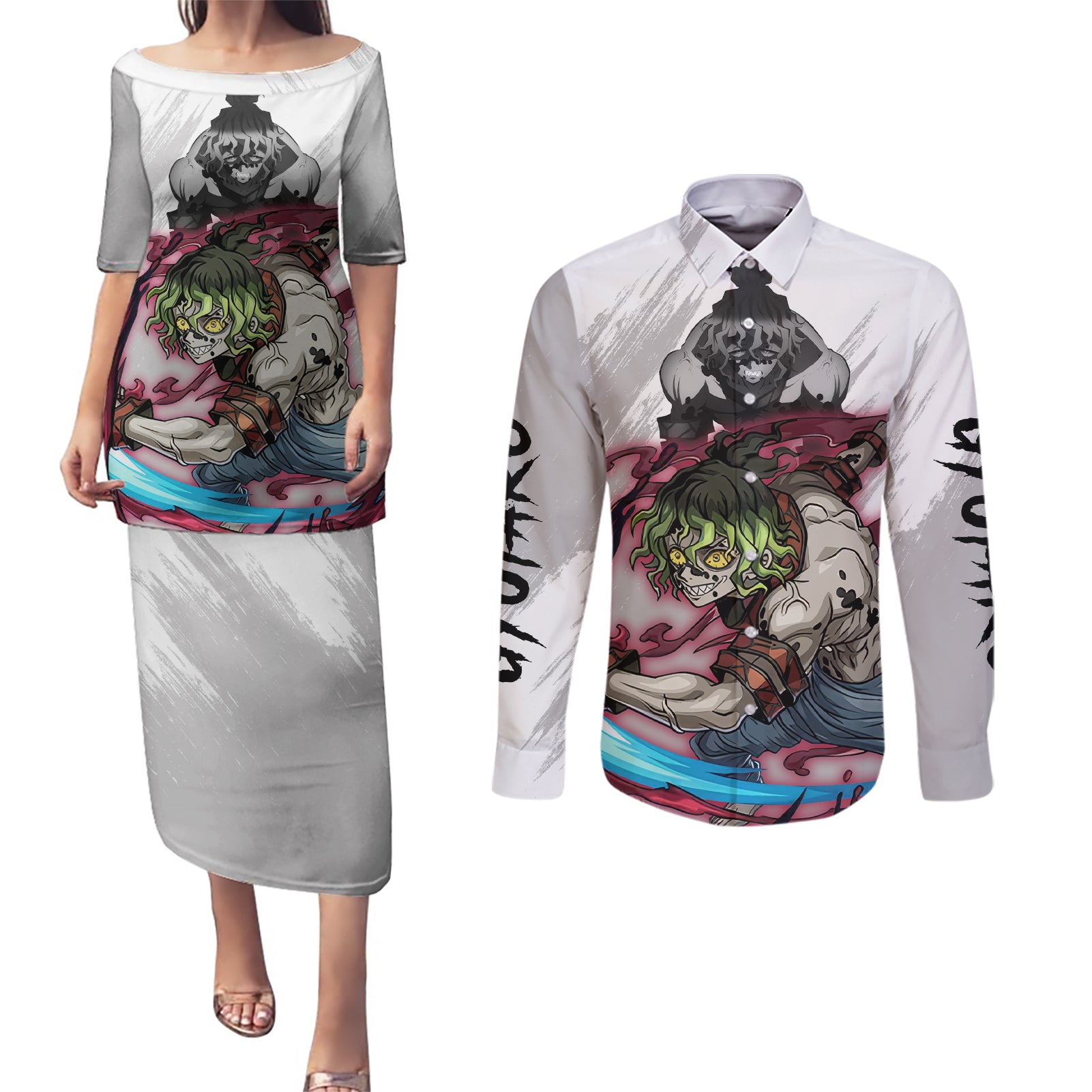 Gyutaro Couples Matching Puletasi and Long Sleeve Button Shirt Demon ...