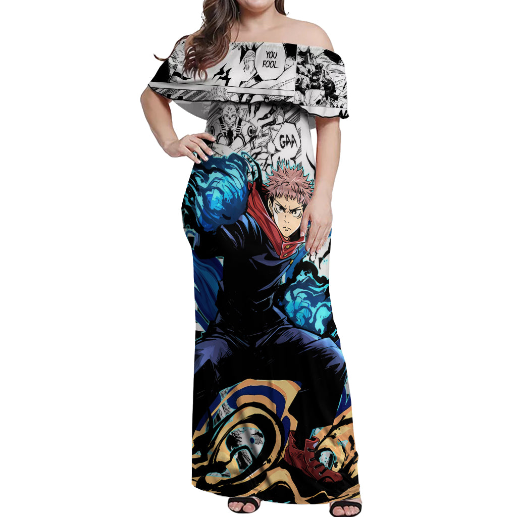 Yuji Itadori - Jujutsu Kaisen Off Shoulder Maxi Dress Manga Style