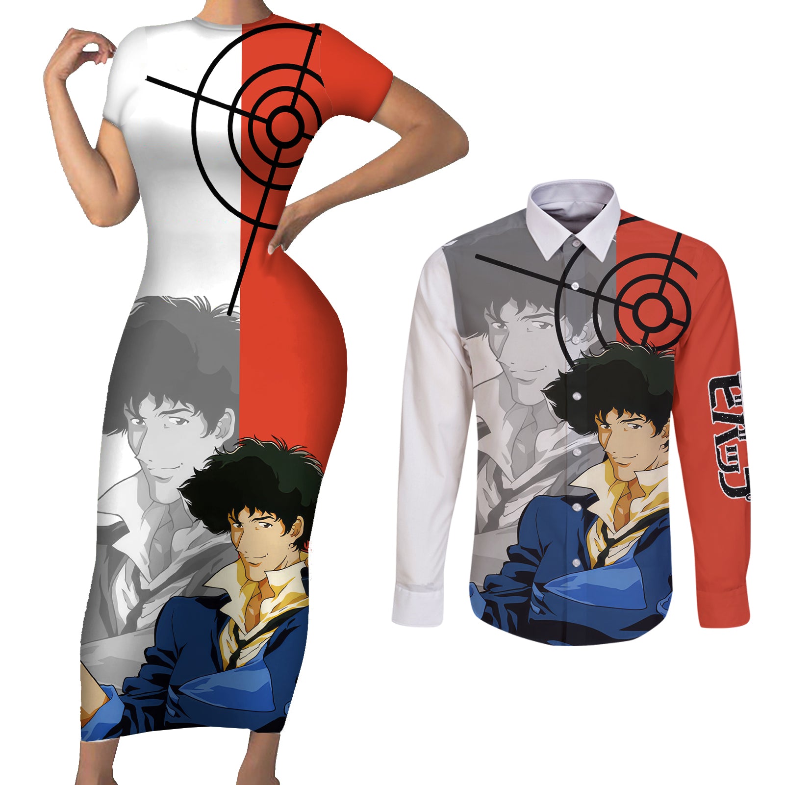 Spike Spiegel Cowboy Bebop Couples Matching Short Sleeve Bodycon Dress and Long Sleeve Button Shirt Anime Style