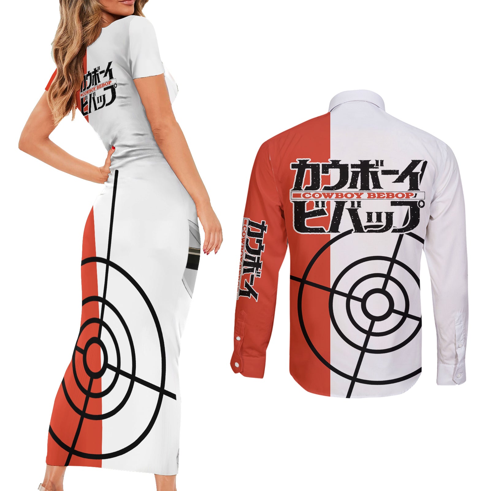 Faye Valentine Cowboy Bebop Couples Matching Short Sleeve Bodycon Dress and Long Sleeve Button Shirt Anime Style