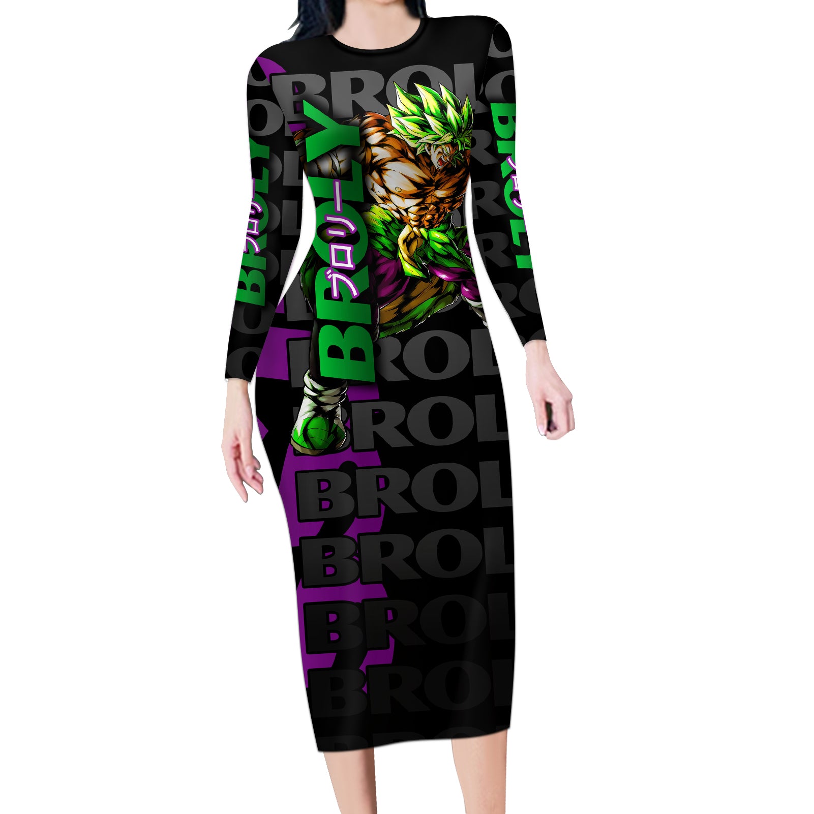 Super Saijan Broly - Dragon Ball Long Sleeve Bodycon Dress Anime Mix Pattern Style