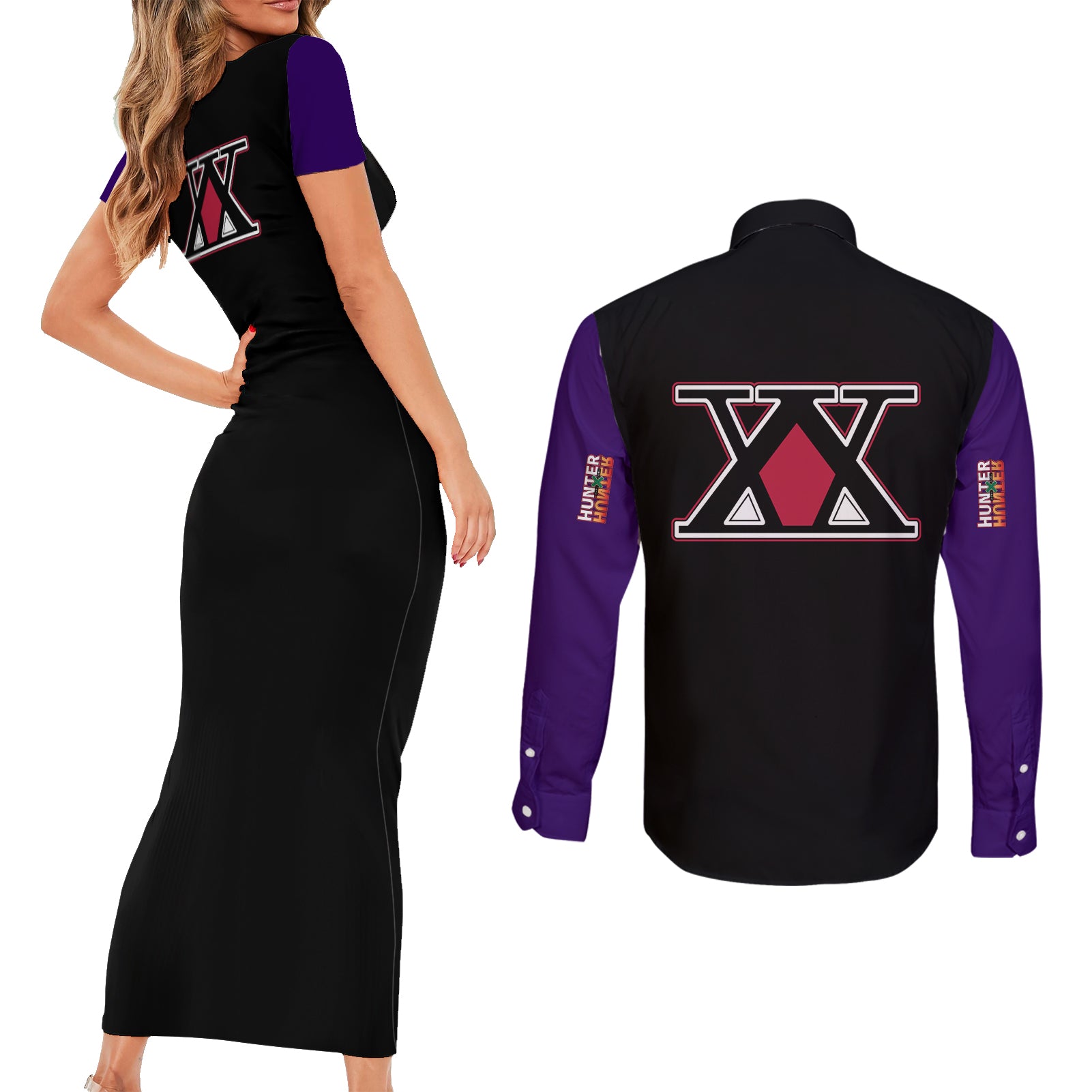 Chrollo Lucilfer Couples Matching Short Sleeve Bodycon Dress and Long Sleeve Button Shirt Hunter X Hunter