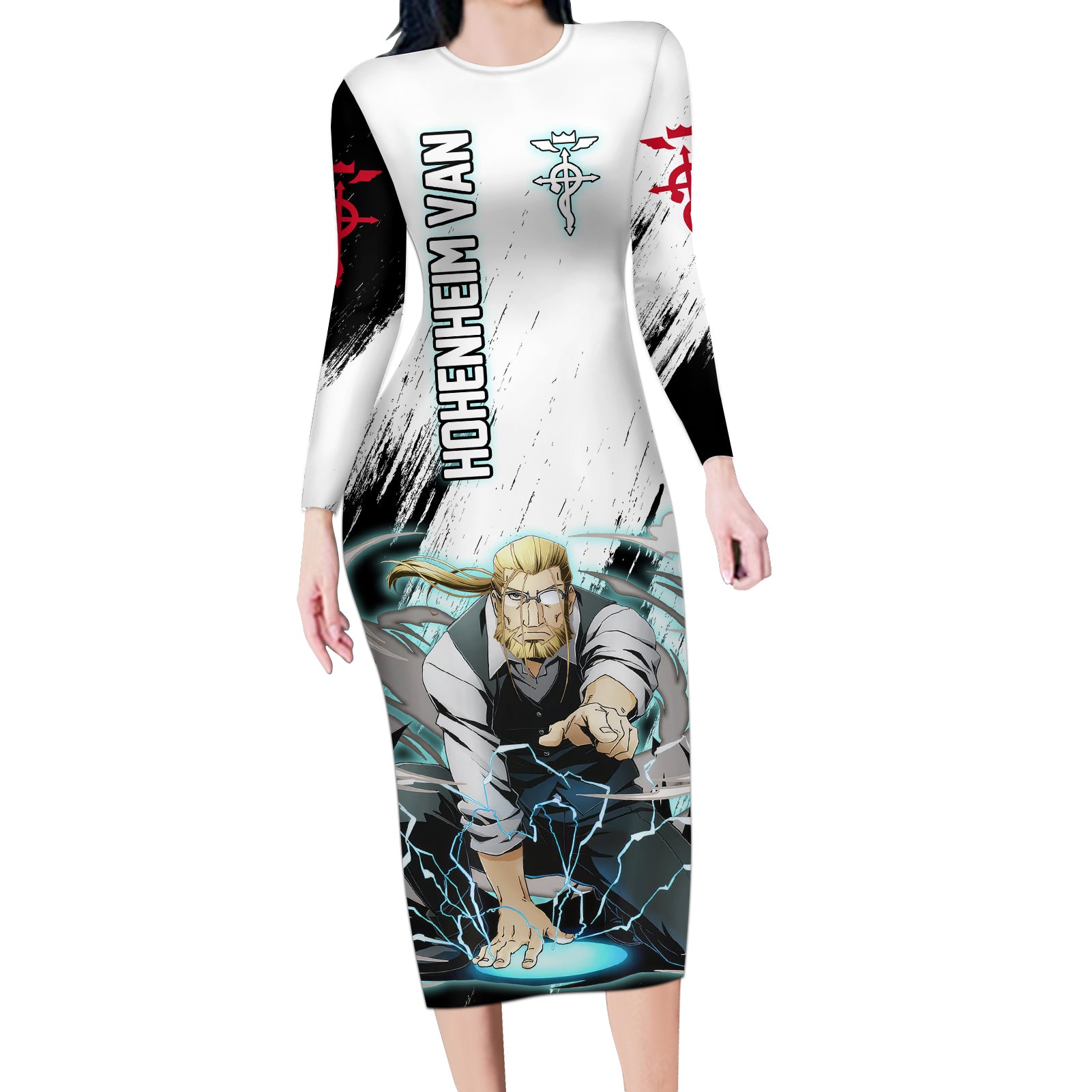 Hohenheim Van - Fullmetal Alchemist Long Sleeve Bodycon Dress Anime Grunge Pattern Style