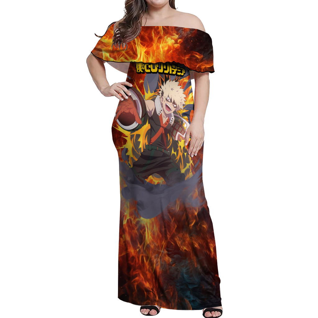 Katsuki Bakugou - My Hero Academia Off Shoulder Maxi Dress Anime Style