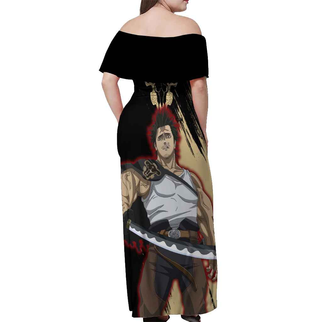 Black Bull Yami Sukehiro Off Shoulder Maxi Dress Black Clover Anime