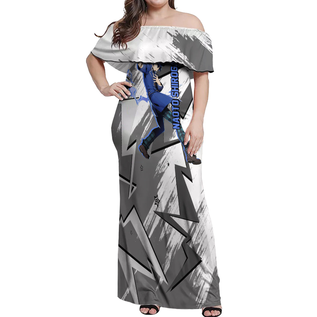 Naoto Shirogane Persona Off Shoulder Maxi Dress Anime Mix Polygon Cyber Style