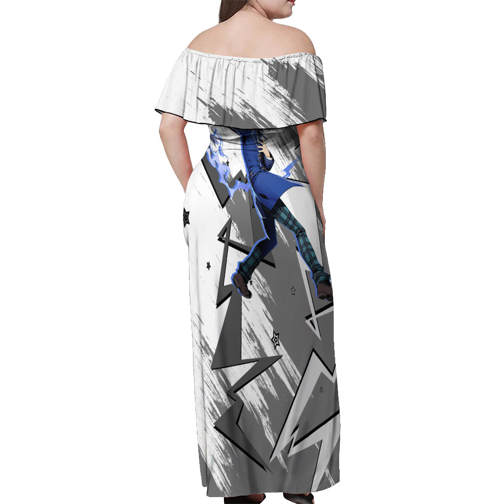 Naoto Shirogane Persona Off Shoulder Maxi Dress Anime Mix Polygon Cyber Style
