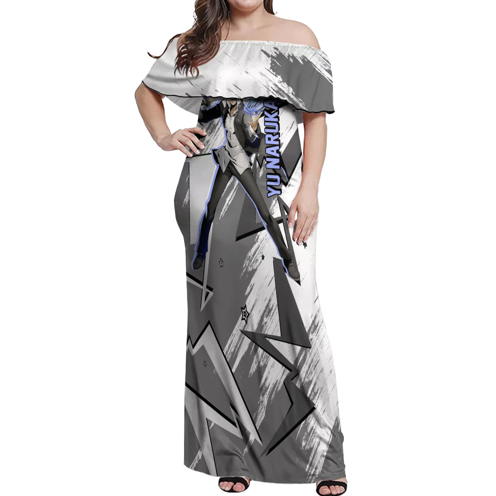 Yu Narukami Persona Off Shoulder Maxi Dress Anime Mix Polygon Cyber Style
