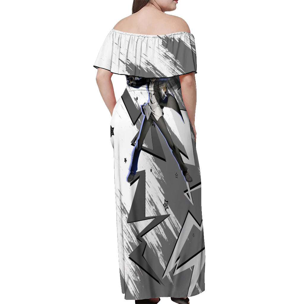 Yu Narukami Persona Off Shoulder Maxi Dress Anime Mix Polygon Cyber Style