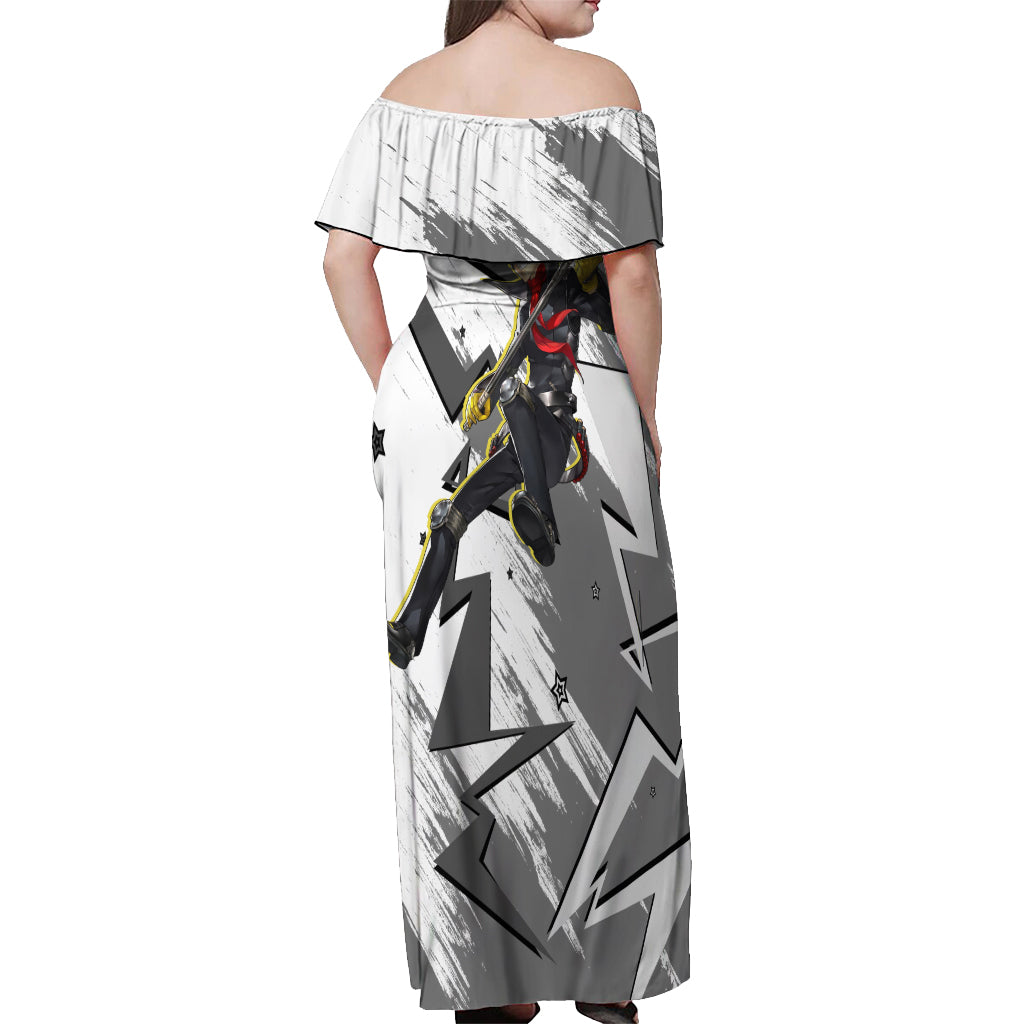 Ryuji Sakamoto Persona Off Shoulder Maxi Dress Anime Mix Polygon Cyber Style