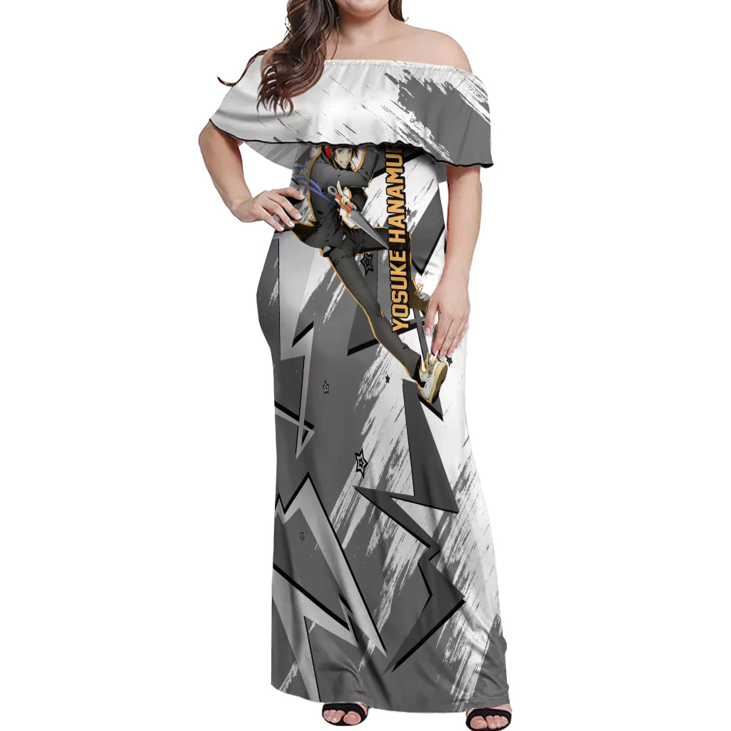 Yosuke Hanamura Persona Off Shoulder Maxi Dress Anime Mix Polygon Cyber Style